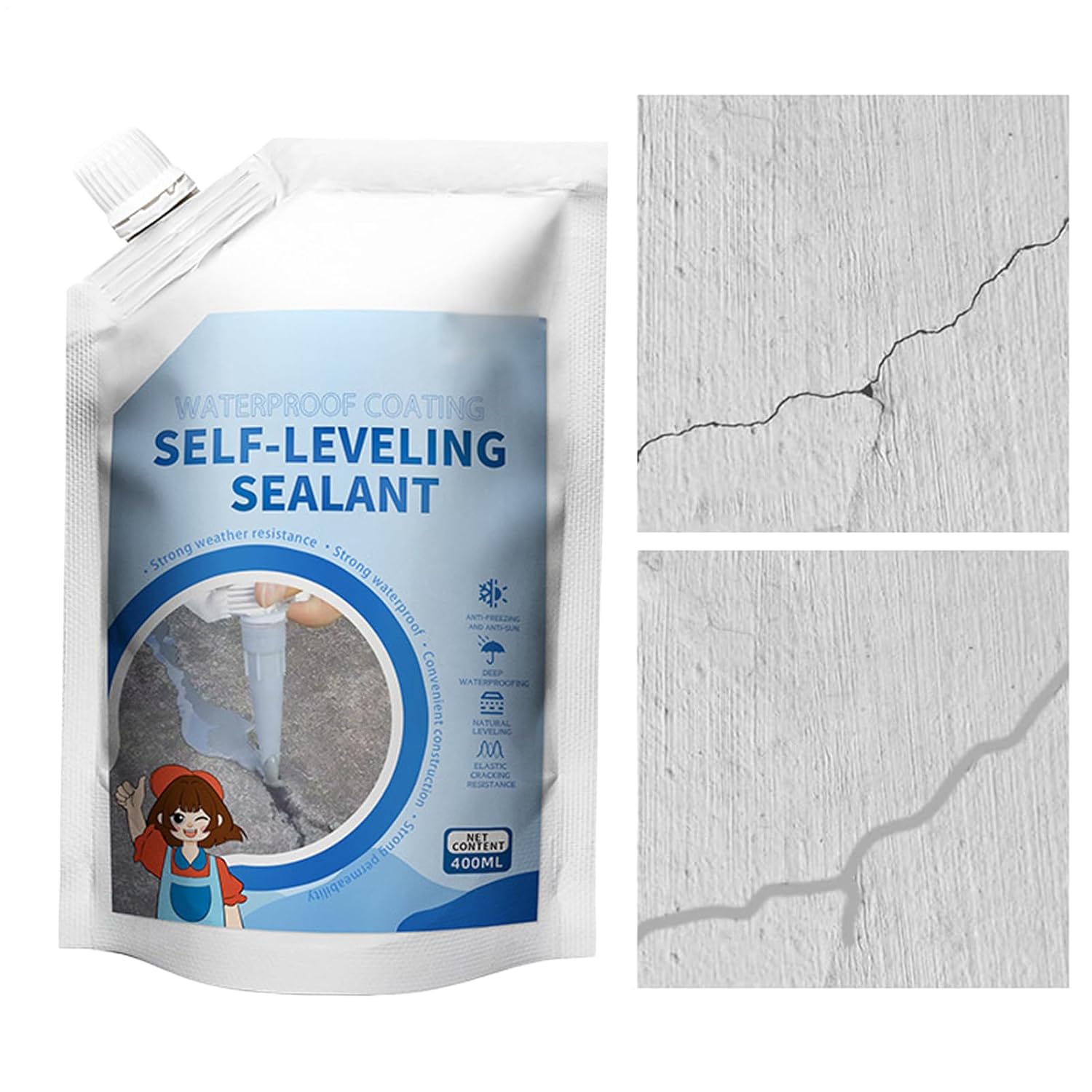Self-Leveling Leak Filler, Concrete Sealer, Waterproof Quick Dry Concrete Sealer 500ml For Bathroom Brick Bathtub Pool Garden Deck Kitchen Garage Patio Basement Driveway Floor