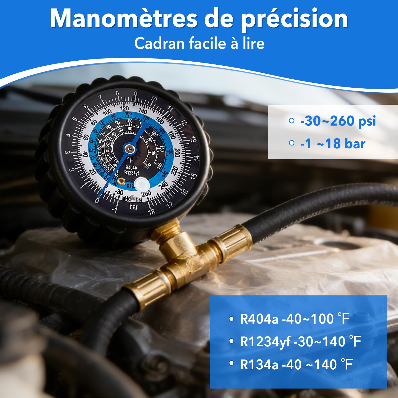 Pindex Kit de Recharge Clim Auto R1234YF, Kit R134A de Recharge pour Climatisation de Voiture, avec Raccord Climatisation