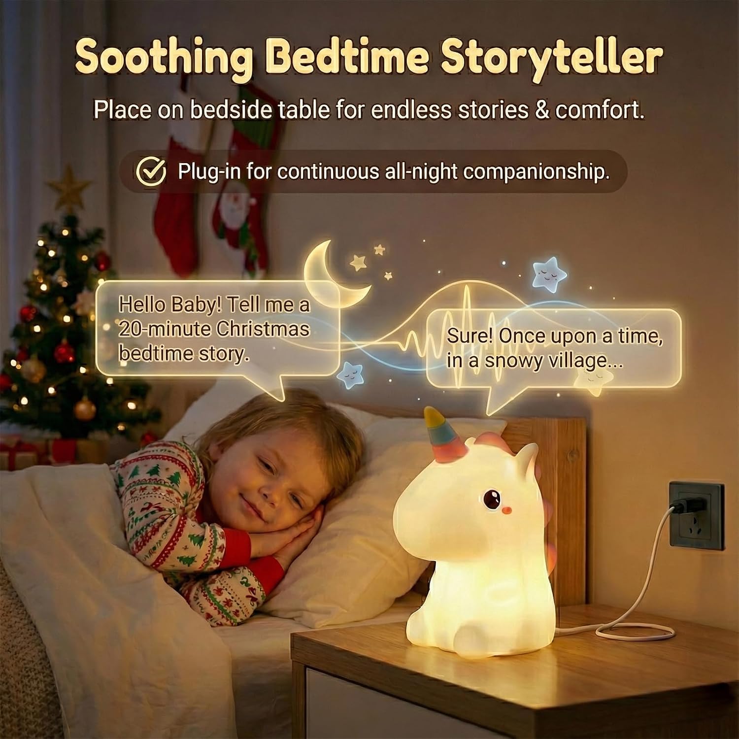 AI Smart Unicorn Night Light for Kids, Interactive Talking Storyteller & Educational Companion, 7-Color Changing Soft Silicone Nursery Lamp, Squishy Bedside Sleep Aid, Room Decor Gifts for Girls Boys