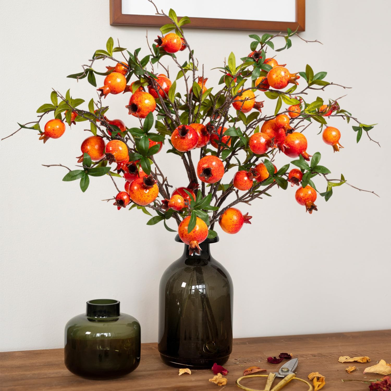 4Pcs 31.5 Inch Artificial Pomegranate Branches, Fake Fruit Branch, Artificial Plants for Living Room Dorm Decor Christmas Farmhouse Vase Arrangement Centerpiece