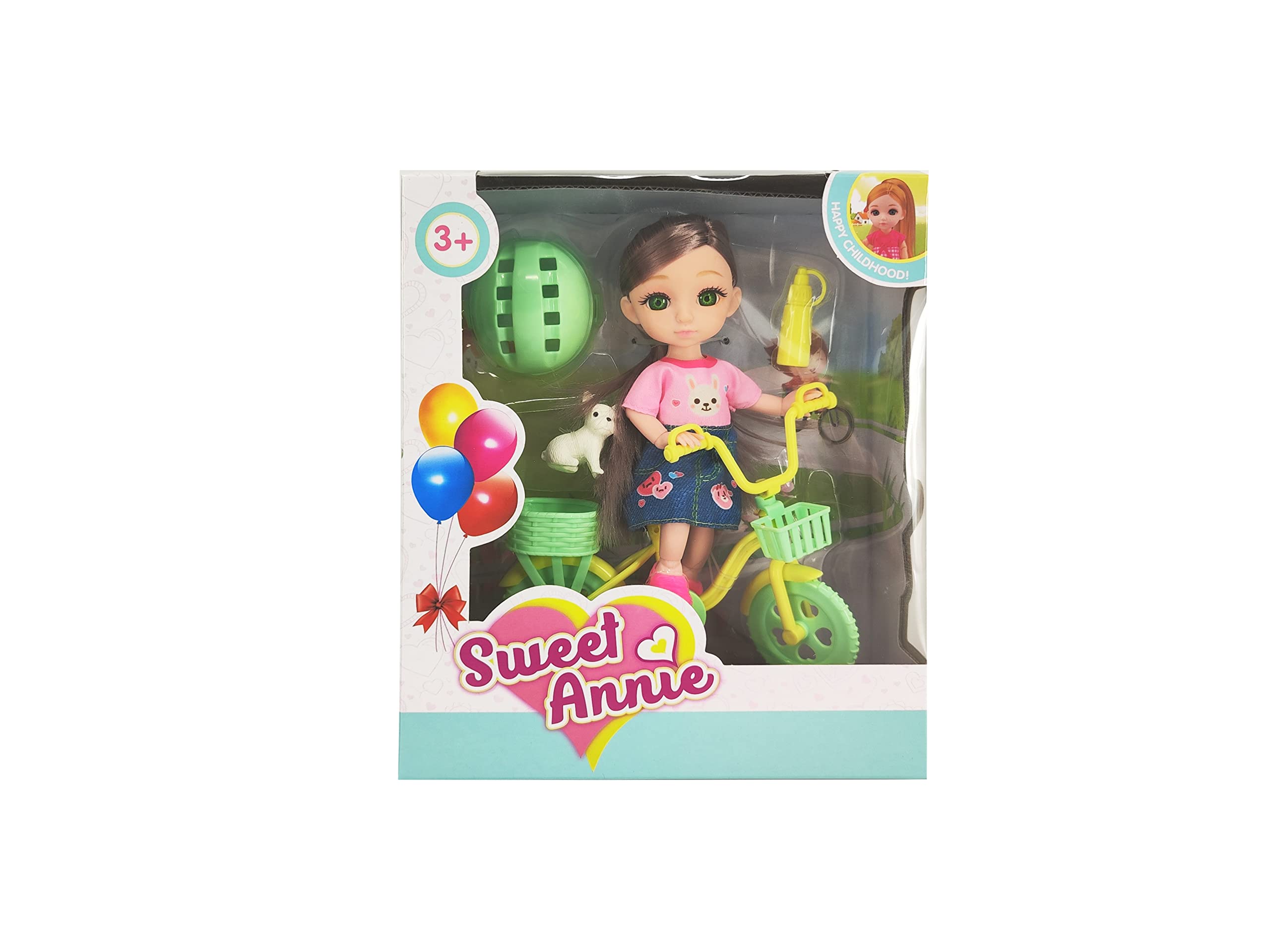 Sweet Annie Fashion Doll Bicycle Playset - 6 Inches Posable Doll with 13 Joints, Pet & Bike, Pretend Outdoor Adventure Toy for Girls Ages 3+