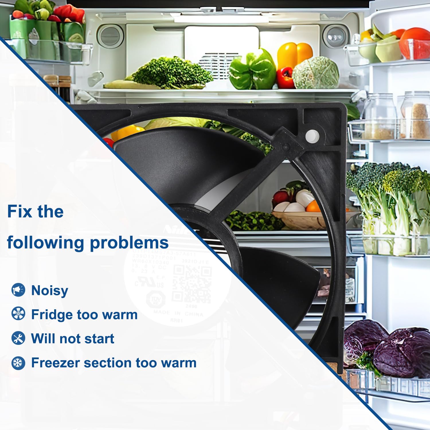 WR60X10340 Refrigerator Evaporator Fan Motor Compatible with GE Freezer Cooling Fan U11P14MS7A3-57A611 239D1371P001 Replaces AP6891698 PS12727431 EAP12727431 Size: 4.4 x 4.4 Inch