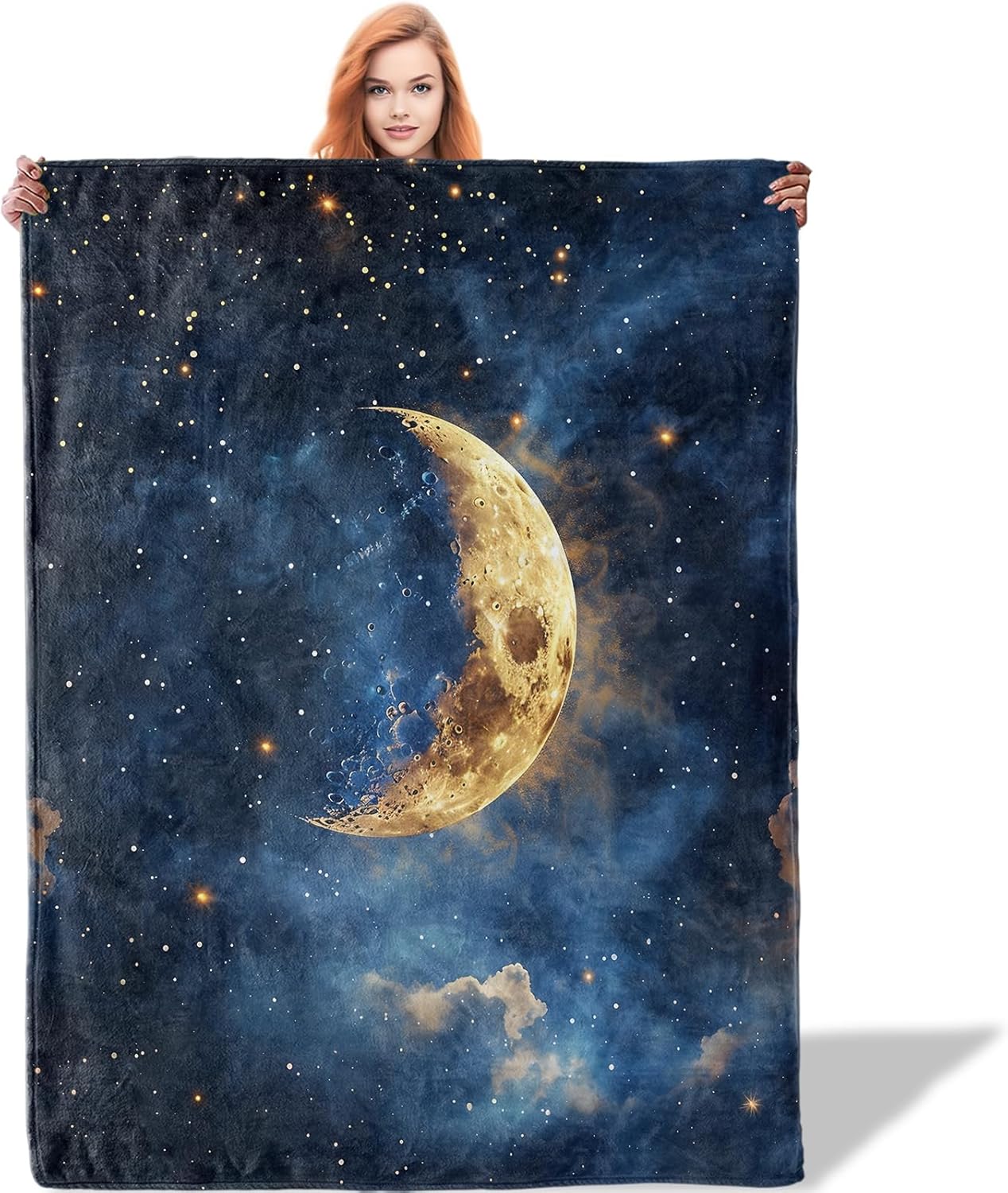 Celestial Moon Night Sky Blanket, Lightweight Soft Fleece Blankets Gifts for Women Girls Boys Adults, Throw for Living Room, Couch, Home, Sofa Decor, 50"x60"