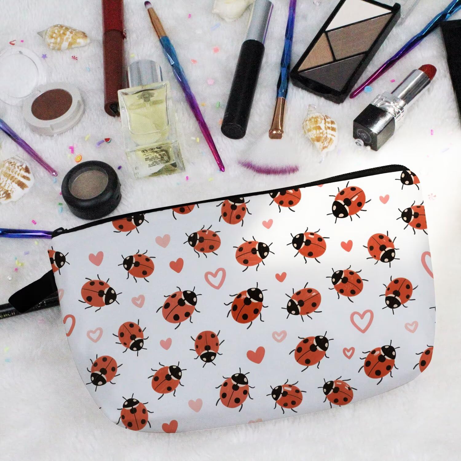 Livel lhood Ladybug Makeup Bag Cute Small Makeup Organizer Bag Travel Toiletry Zipper Pouch Love Cosmetic Bag Gift for Women