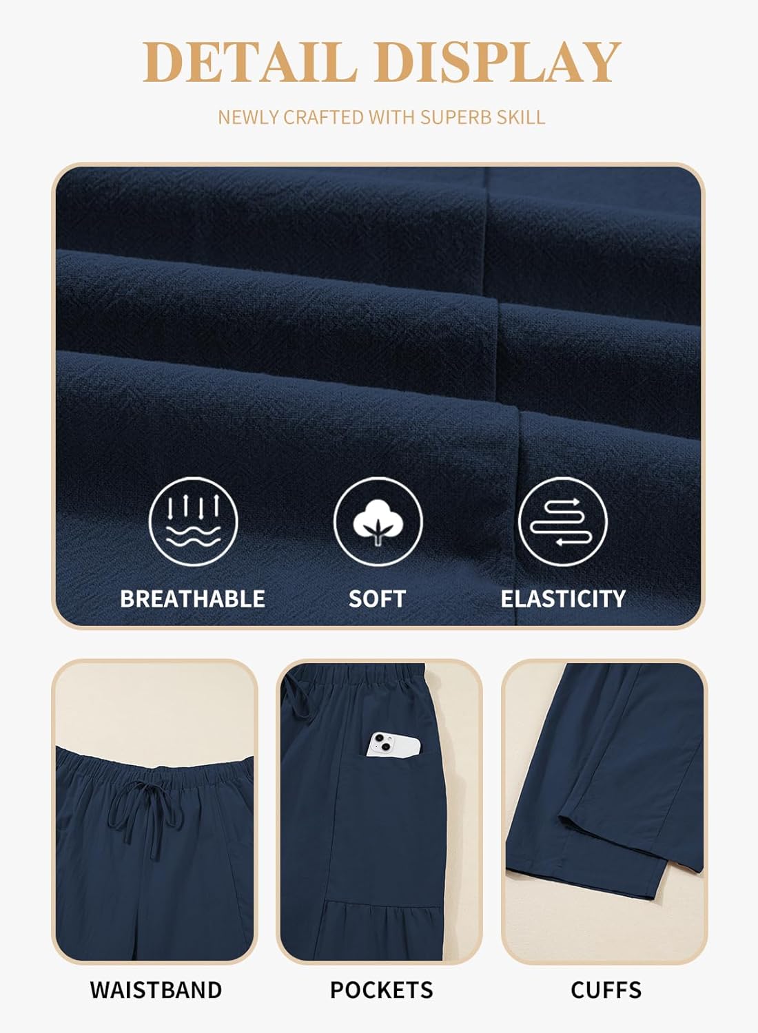 Eytino Womens Plus Size Wide Leg Pants Elastic Waist Drawstring Casual Palazzo Pants Lounge Trouser with Pockets(1X-5X) - Image 5