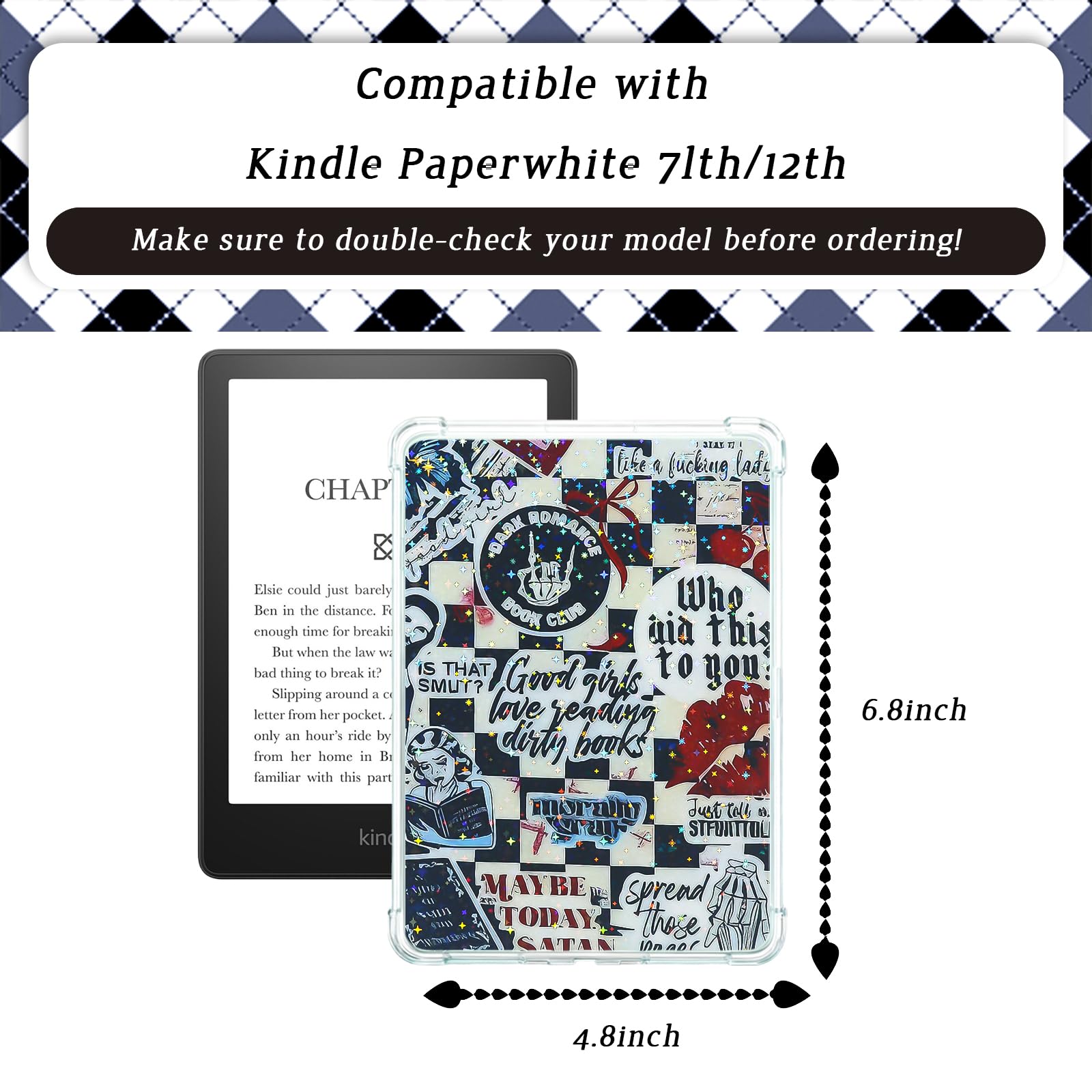 Bonito juego de tarjetas de inserción para Kindle, 6 diseños temáticos de libro con dijes para Kindle y tapones antipolvo USB-C, para 11ª/12ª generación, 6.8 x 4.8 pulgadas (negro 2)