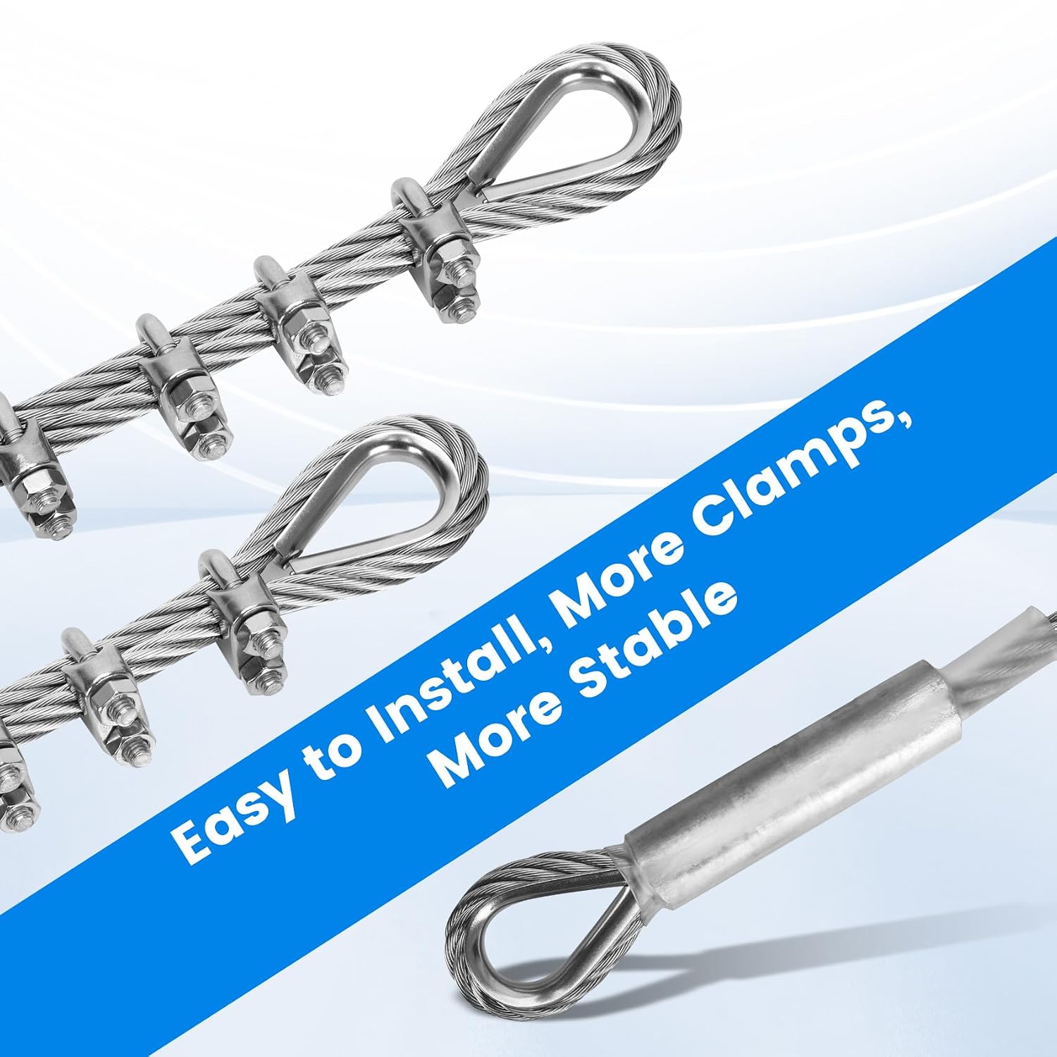 5/16 Stainless Steel Cable 25FT, 7x19 Strands Aircraft Cable, 9000 lbs Breaking Strength Stainless Steel Cable with M8 Wire Clip Clamp and Wire Rope Thimbles for Boat Lift Cable