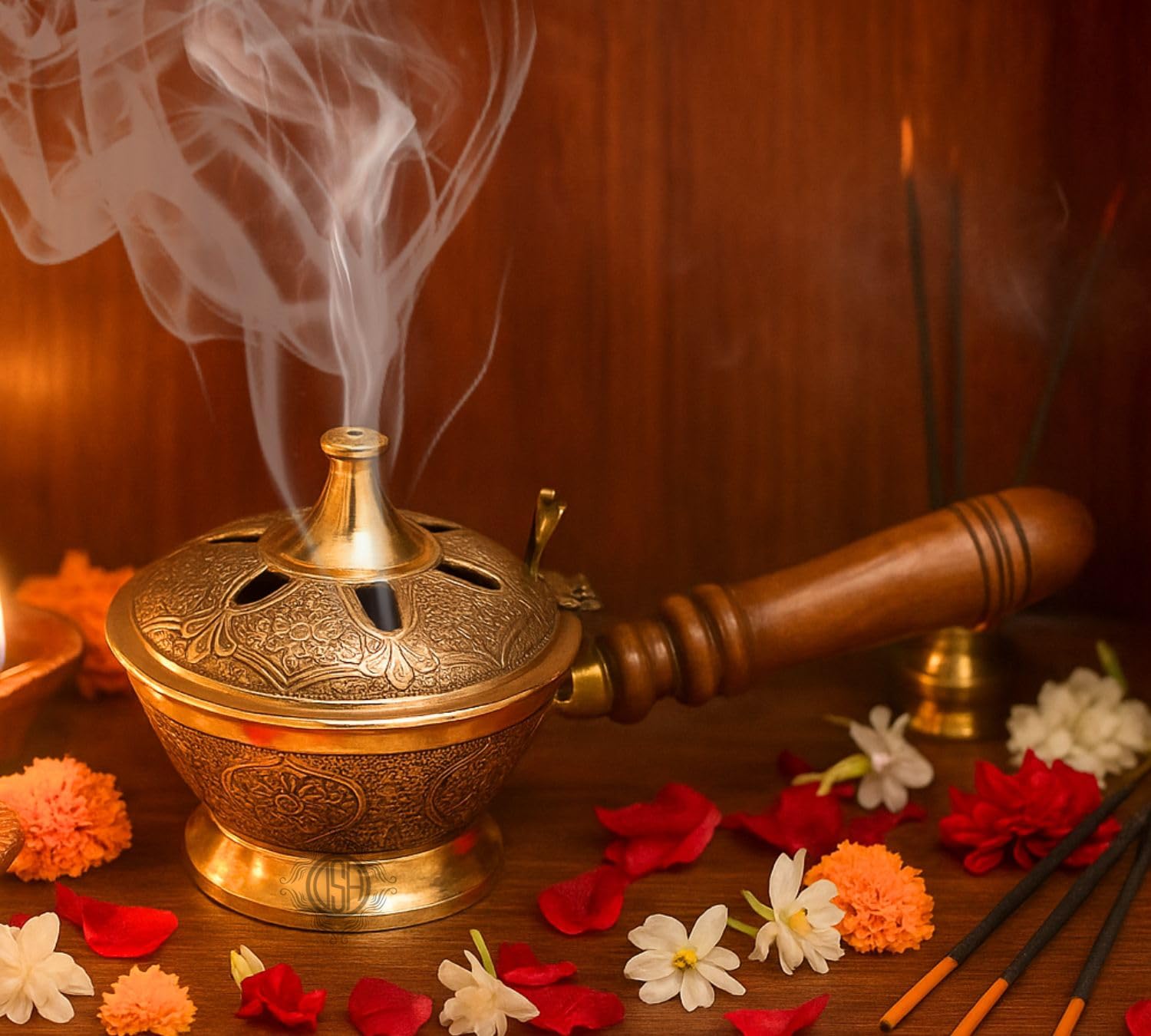 DSH Home Purifying Brass Dhuna Loban Burner Dhoop Dani Home Decor Loban Burner. (Medium)-picture-15