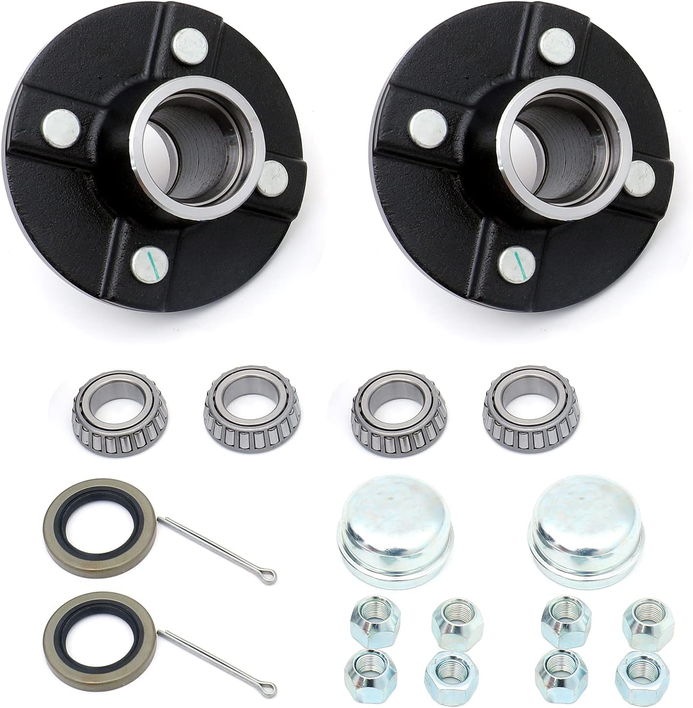 FKG Trailer Hub Kit 4 Bolt on 4 Inch Circle Fit for 2,000 lb. axles with 1" Straight Spindle, Set of 2