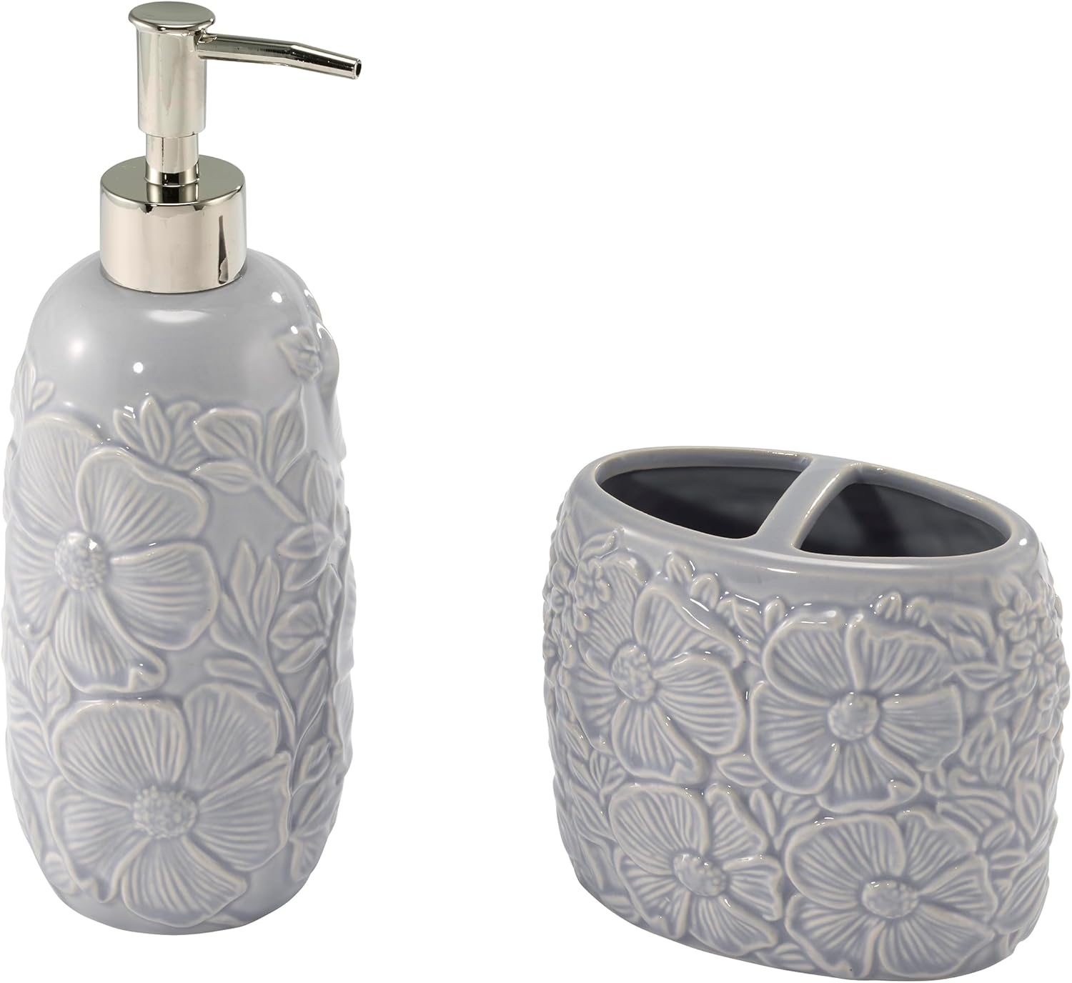 Nicole Miller – Bathroom Accessory Set, Heavyweight Glass with Abstract Animal Print Design, Decorative Lotion Pump, Soap Dish, Toothbrush Holder & Tumbler (Safari)