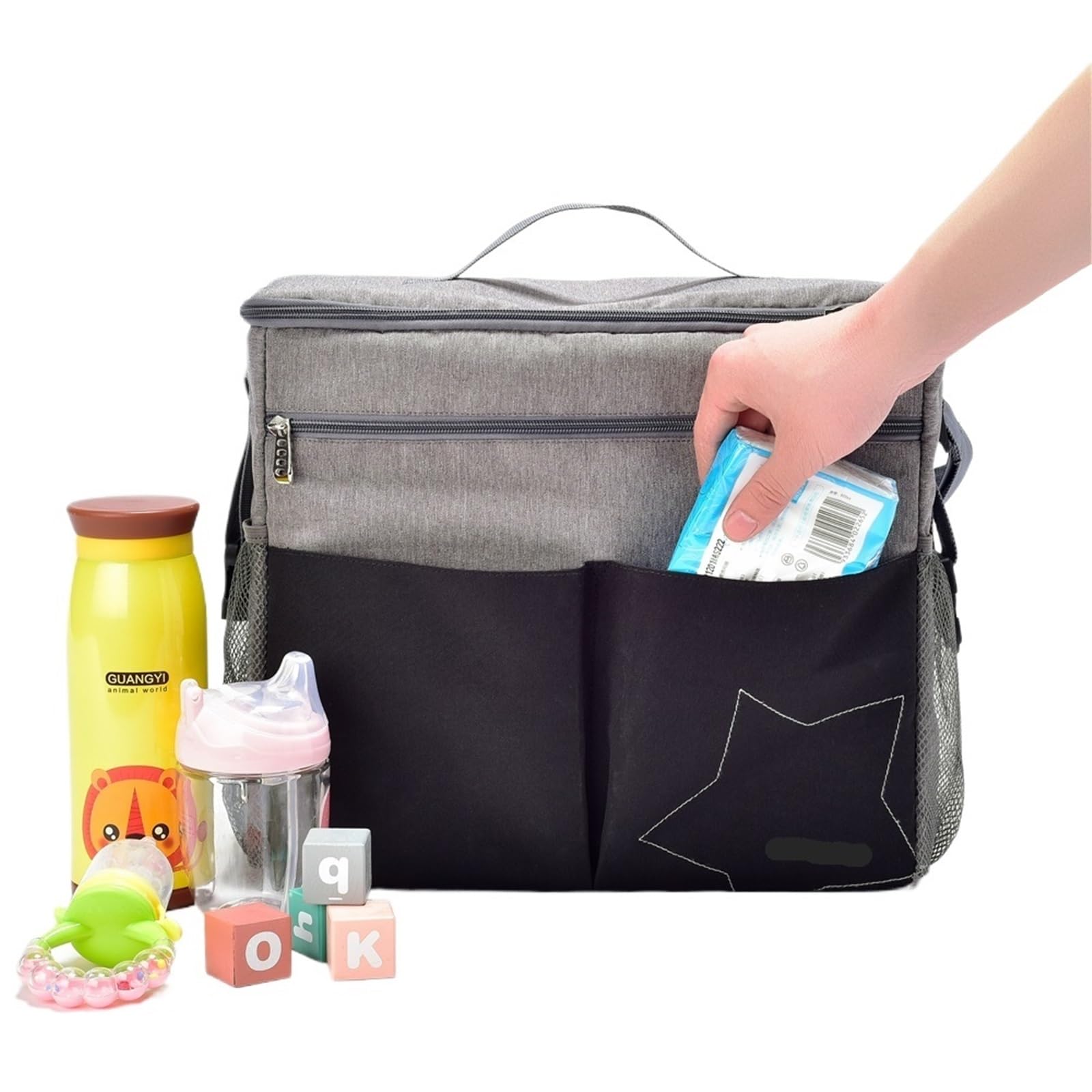 Wickeltasche Kinderwagen Mama Wickeltaschen Mutter große Kapazität Reisewindelrucksäcke mit Anti-Verlust-Reißverschluss solide Kinder Mutterschaft Stilltaschen Kinder Kinderwagen Taschen Organizer(Gra