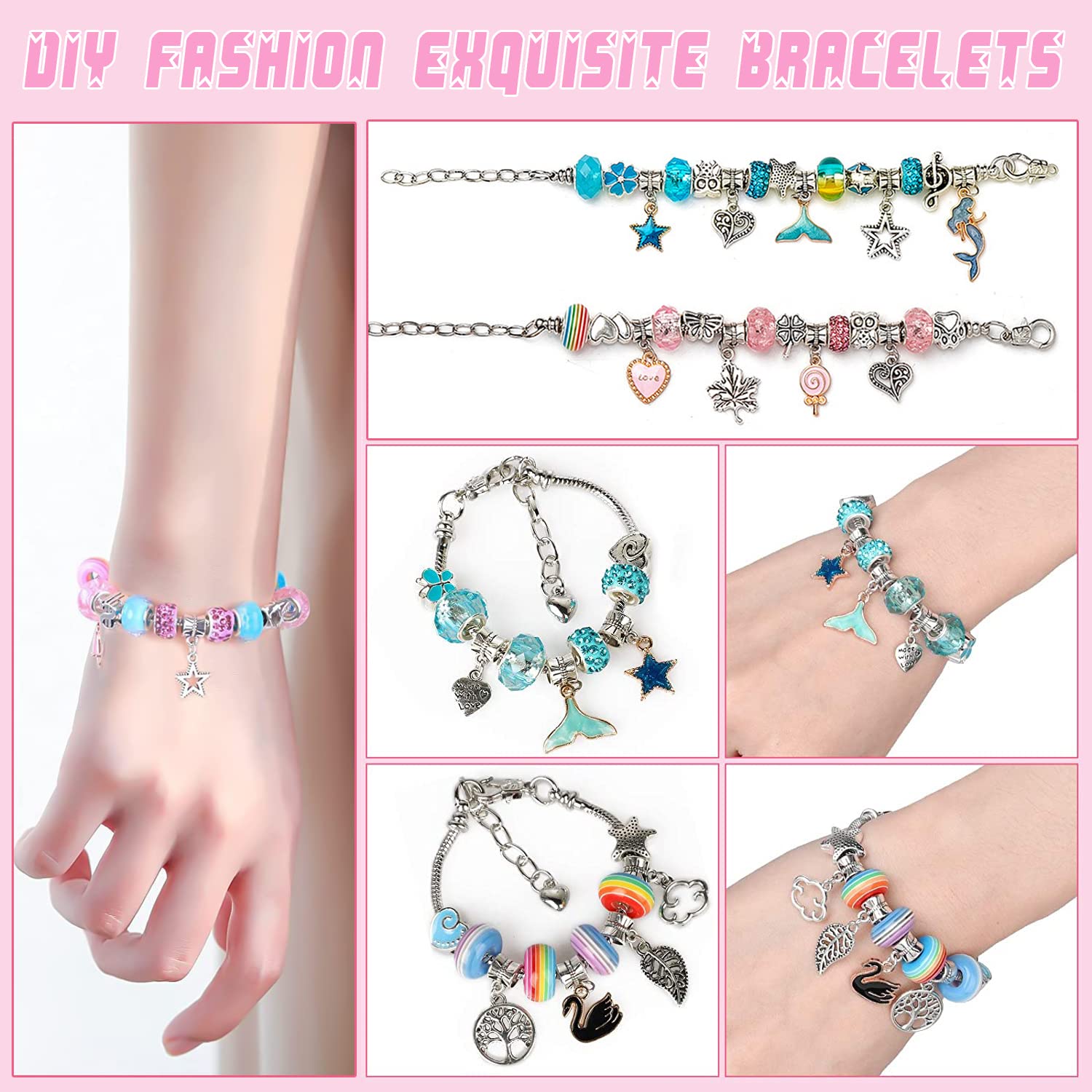 JEU DE CREATION DE BIJOUX 66 Pcs Jeux Creatif Fille 6 7 8 9 10 Ans Kit Bracelet