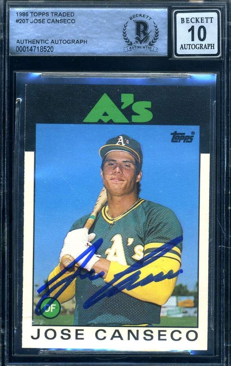 Jose Canseco Gem Mint 10 Beckett BAS Signed 1986 Topps Traded Rookie Autograph 2 - Baseball Slabbed Autographed Cards