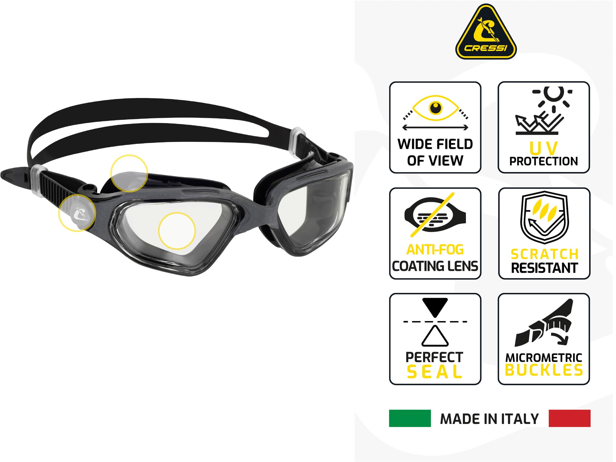 CRESSI Clear Eyes Goggles - Gafas de Natación Unisex de Silicona Pura con Tratamiento Molecular Antivaho para Lentes, Talla Única