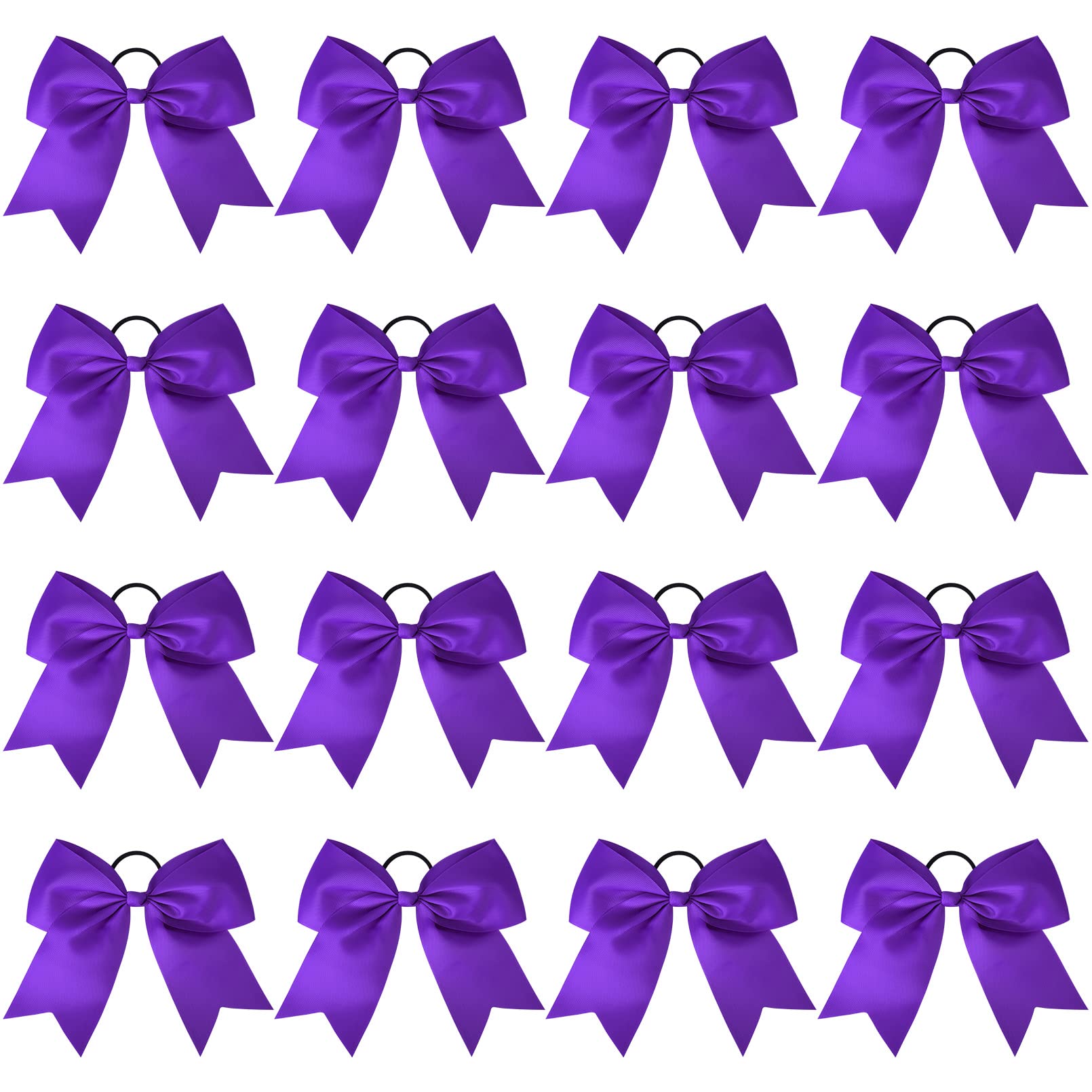 DEEKA 16PCS 8" Large Cheer Bows Ponytail Holder Handmade for Girls Teens Softball Cheerleader Sports -Purple