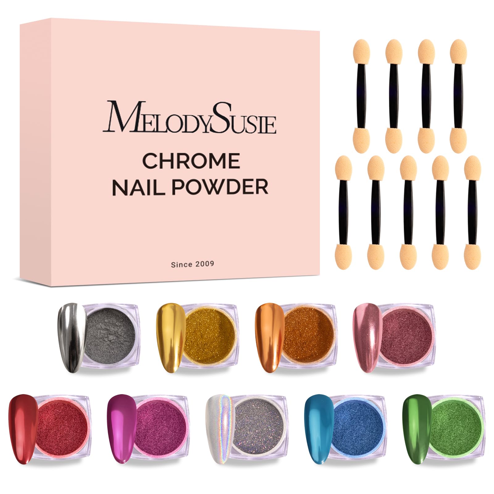 MelodySusie 9Pcs Chrome Nail Powder for Gel Nails