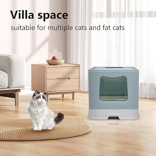 Miniatura 7 de Caja de arena plegable XL para gatos con tapa, orinal cerrado, inodoro antisalpicaduras de entrada superior, incluye cuchara y cepillo de limpieza 2