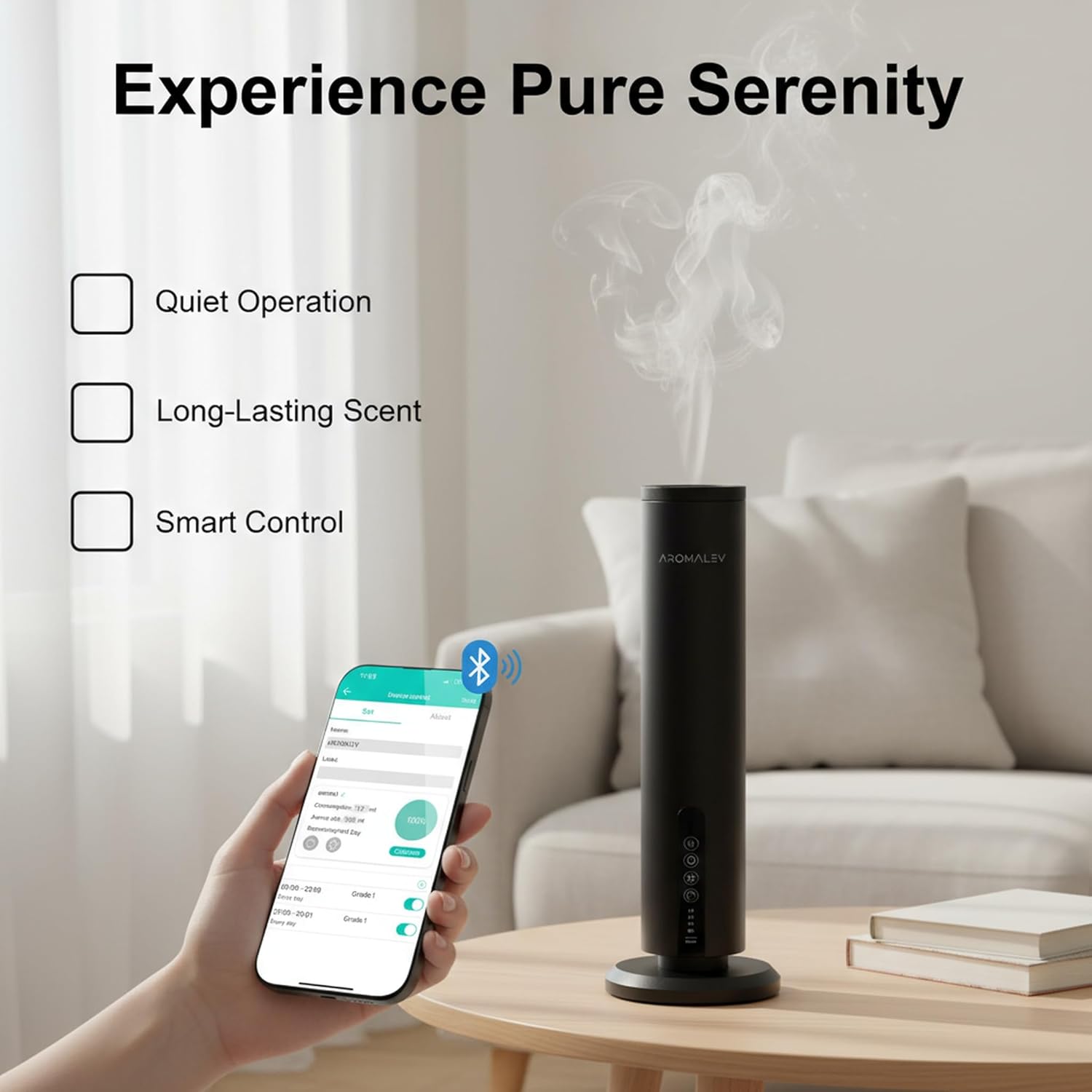 Waterless Nebulizing Essential Oil Diffuser – Wireless Rechargeable Bluetooth App Control – Cold Air Aromatherapy Scent Machine for Large Rooms, Home, Office & Spa – Quiet & Portable, Black