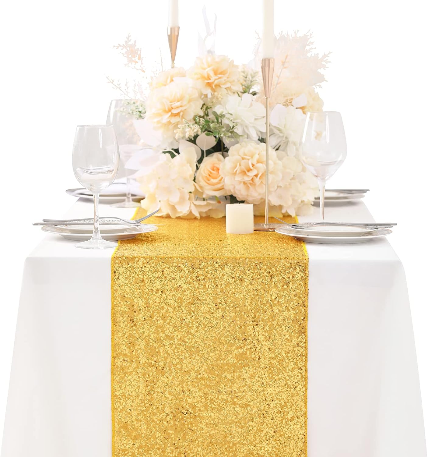 Gold Table Runners 6 Packs 12x108 Inches Sequin Dining Glitter Table Runner for Birthday Wedding Baby Shower Bachelorette Party Supplies Decorations