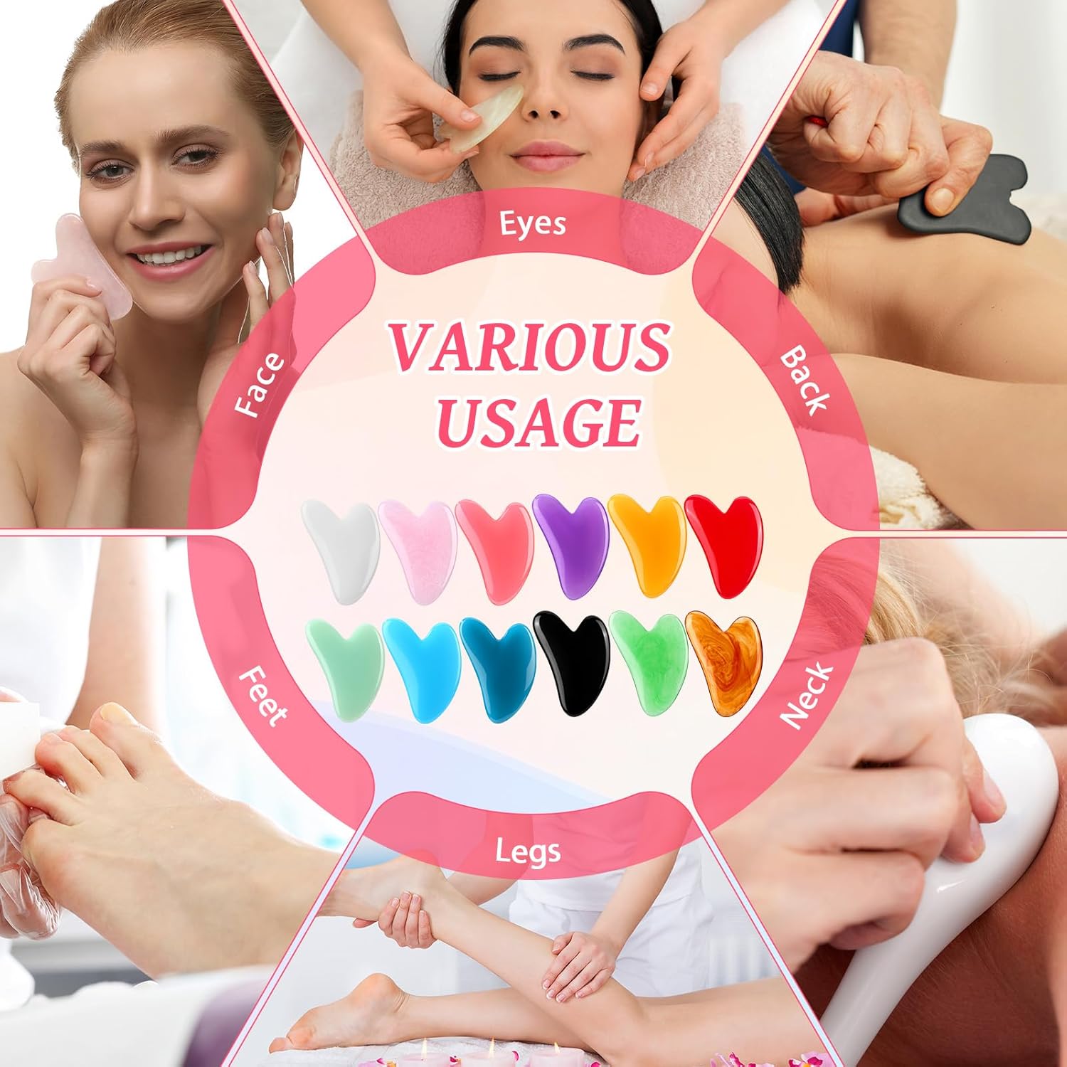 120 Pcs Gua Sha Facial Tools Bulk Resin Gua Sha Massage Tool Heart Shaped Guasha Stone Board for Woman Face Acupuncture, Jawline Sculpting, Puffiness Reducing, Skin Care Gift, 12 Colors