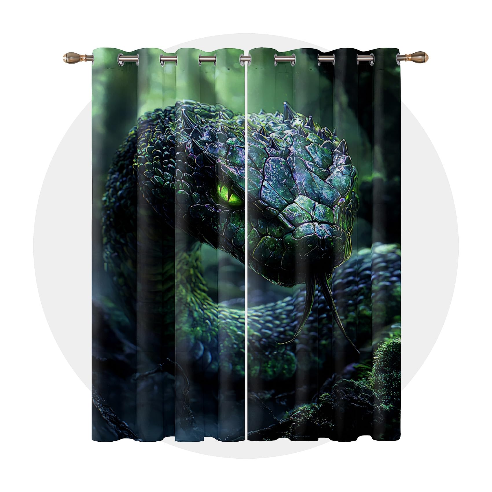 Generisch Vorhänge Schlange - Schlange Reptil Tiere Fenster Gardinen mit Ösen, Vorhang Blickdicht Verdunklungsvorhänge Thermovorhang für Wohnzimmer Schlafzimmer Deko 2er Set, H 137 x B 117 cm P#-387
