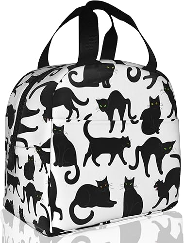 Lonchera aislada, lonchera con diseño de gato negro para la escuela, estudiantes, niños y niñas, bolsa de almuerzo pequeña a prueba de fugas para