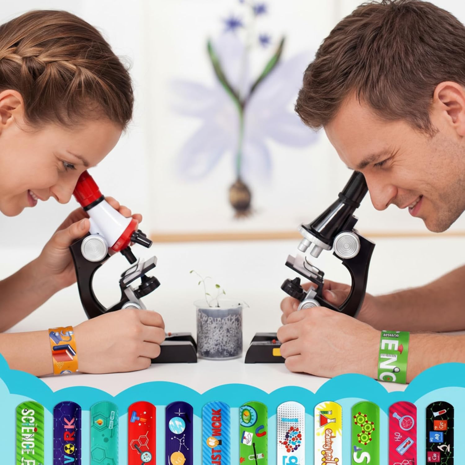 Marsui 48 Pcs Science Slap Bracelets Bulk Snap Bracelets for Party Favors Prizes Gifts Decorations Scientist Birthday Party Supplies, 24 Designs (Science)