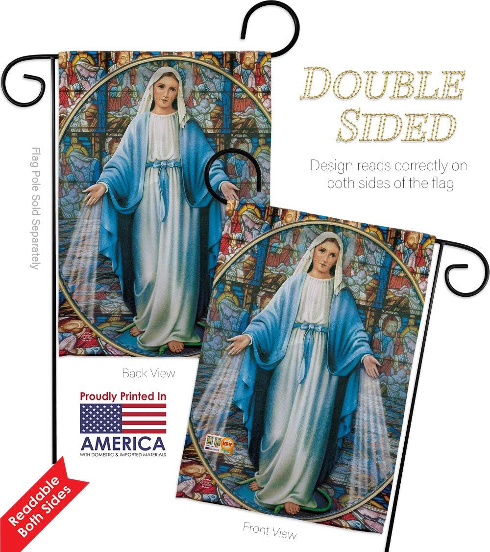 Our Lady of Grace Garden Flag Set with Stand Religious Faith Hope Peace Dove Christian Religion Easter Small Decorative Gift Yard House Banner Double-Sided Made In USA 13 X 18.5