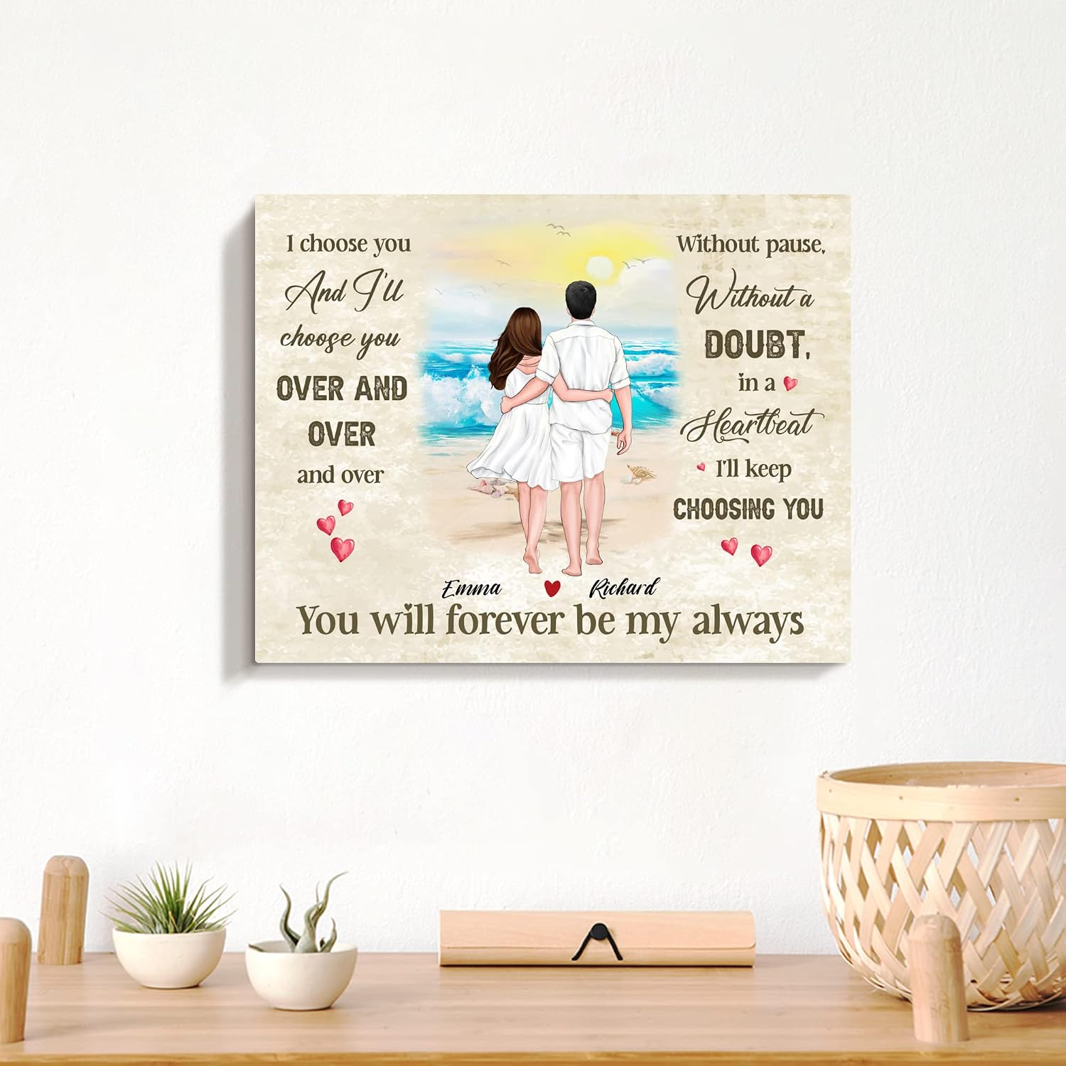 GOSSBY Personalized Custom Canvas (Couple) You will forever be my always Customized Canvas Framed Decorations For Bedroom Couples Gifts For Married Couples Personalized Poster Photo Art Decor Image Fa