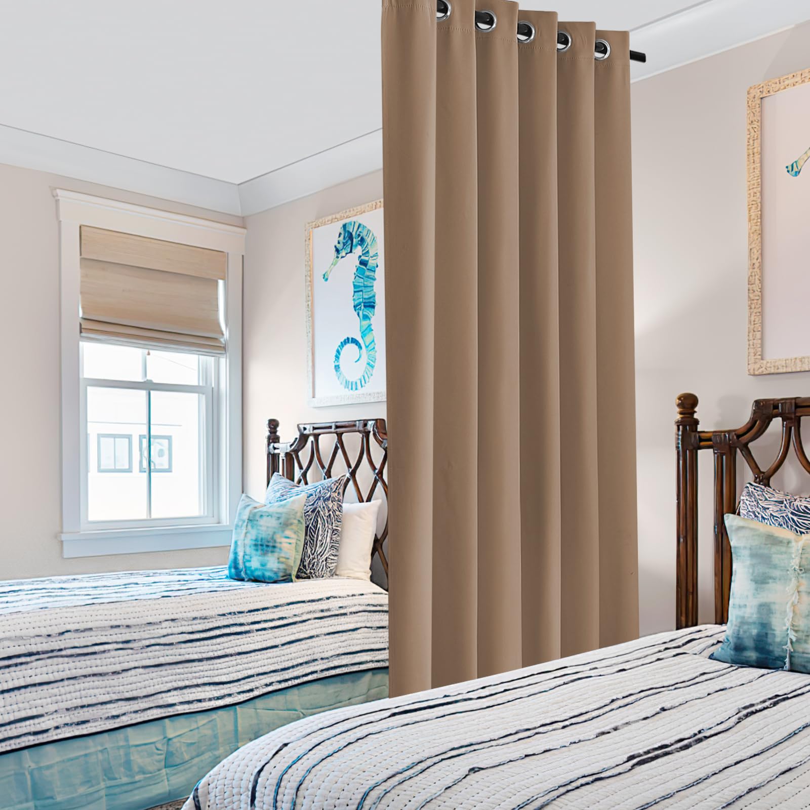 PONY DANCE Tende Soggiorno Moderne Oscuranti con Anelli Pannelli Divisori per Interni Curtain Termica Isolante 1 Pannello L 200 x A 210 cm, Moca