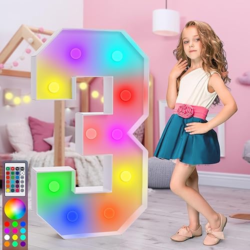 Foaky Números iluminados de marquesina grande de 3 pies, números de marquesina de Gaint Marquesina, globo del número 3, letras iluminadas para