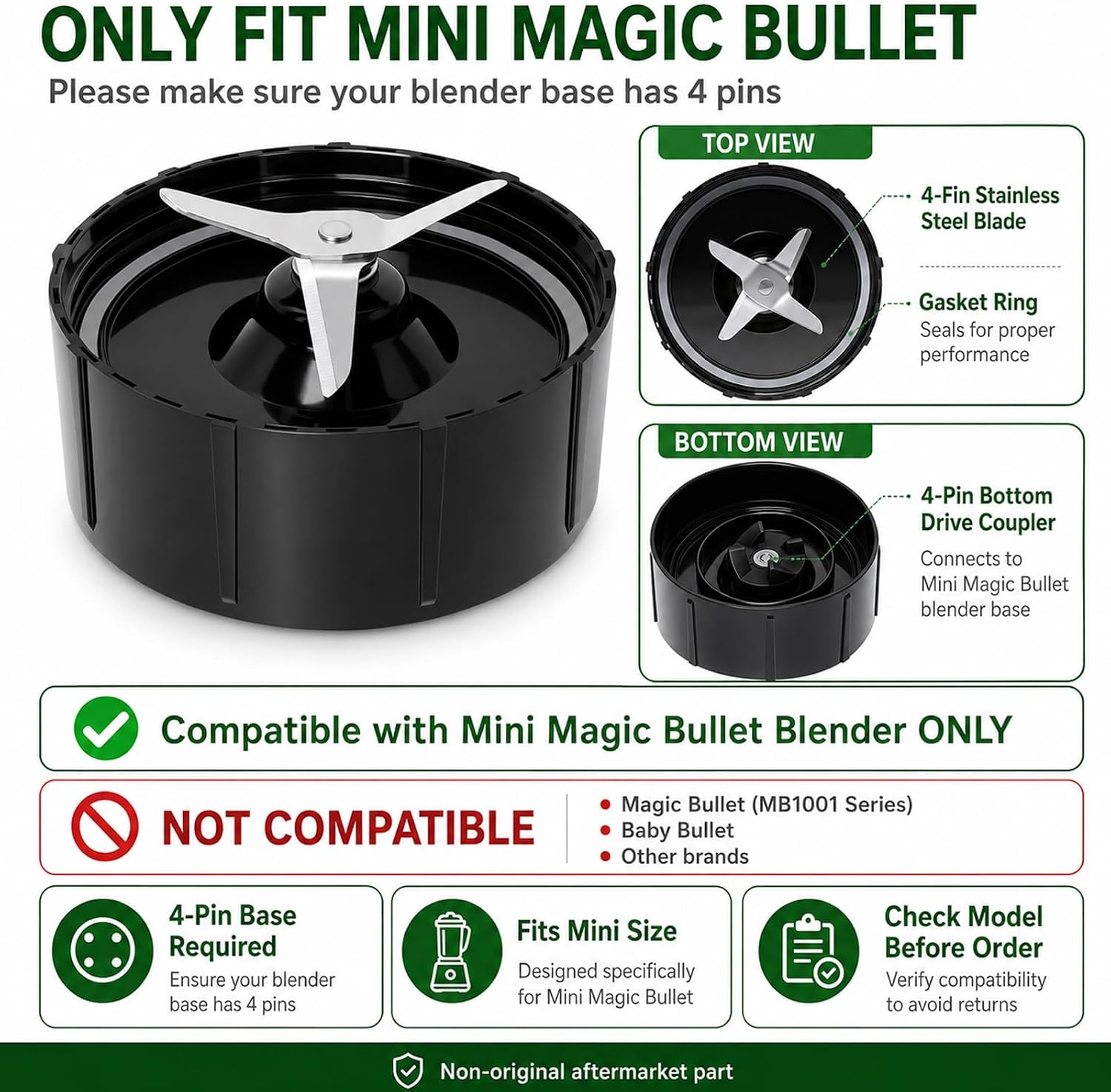 Replacement Part Compatible with Magic Bullet Mini Blender,Spare Cross Blade Compatible with Magic Bullet Mini Juicer, Mixer and Food Processor