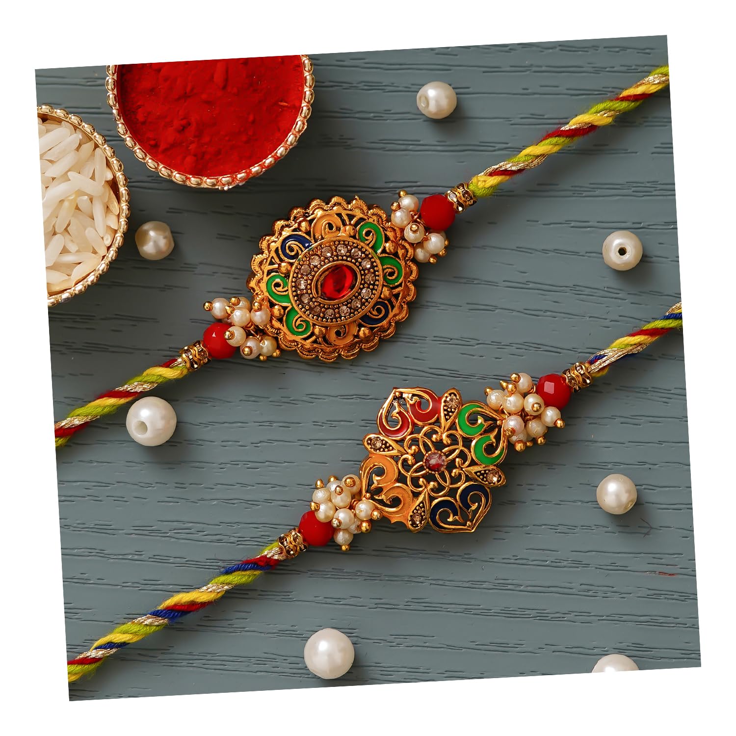 eCraftIndia Unisex Adult Multicolor Set Of 2 Floral Designer Kundan Rakhi With Roli Chawal Pack - Rakhi For Brother, Bhaiya, Bhai (B0B6G1M3F7) Amazon Price History, Amazon Price Tracker