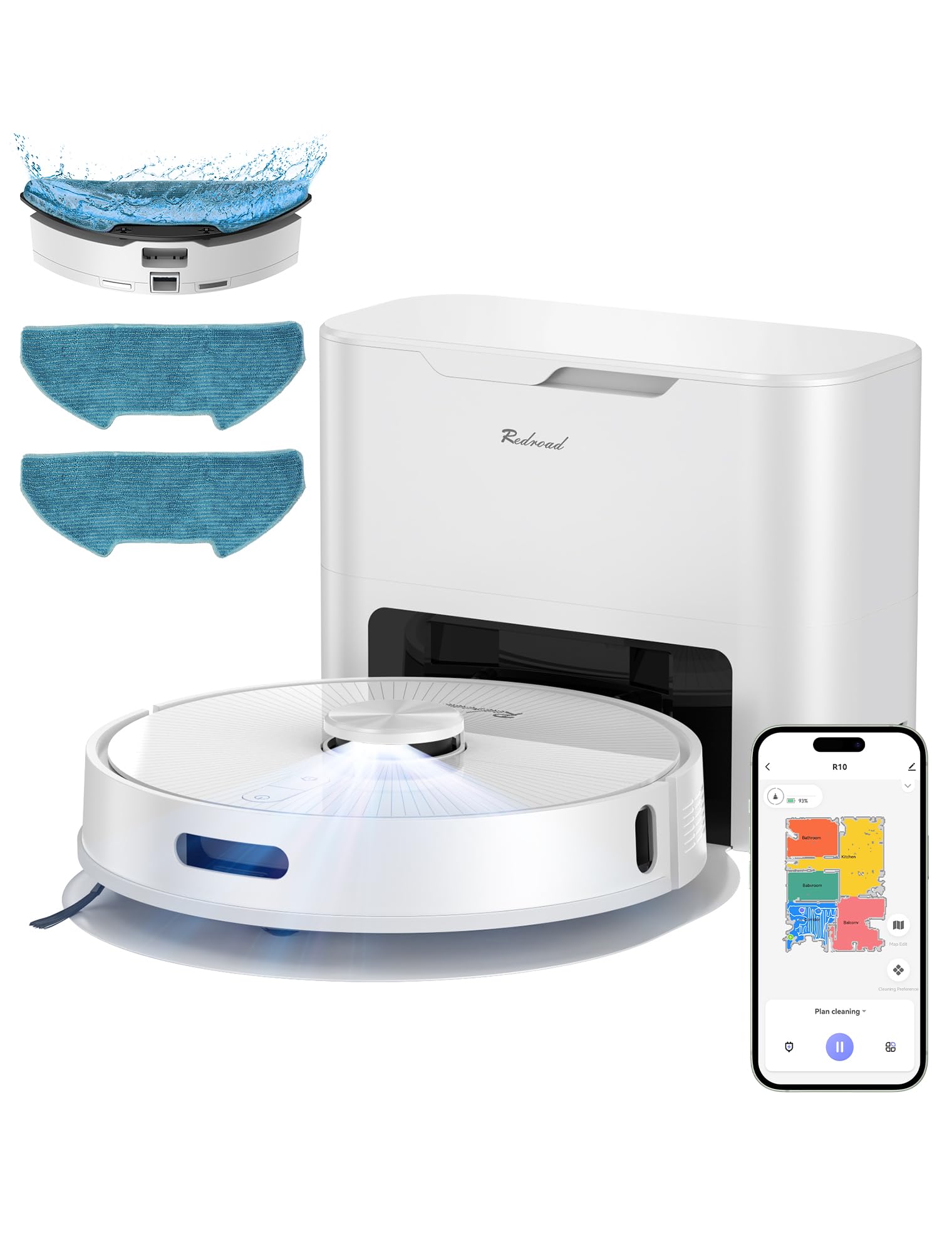 R10 Robot Aspirador y Fregasuelos con Mapeo, Aspira y Friega Suelos, Vaciado Automático de Polvo de 4L, Doble Navegación LiDAR + IMU, Zonas Prohibidas y Muros Virtuales, Control App, Alexa y Google