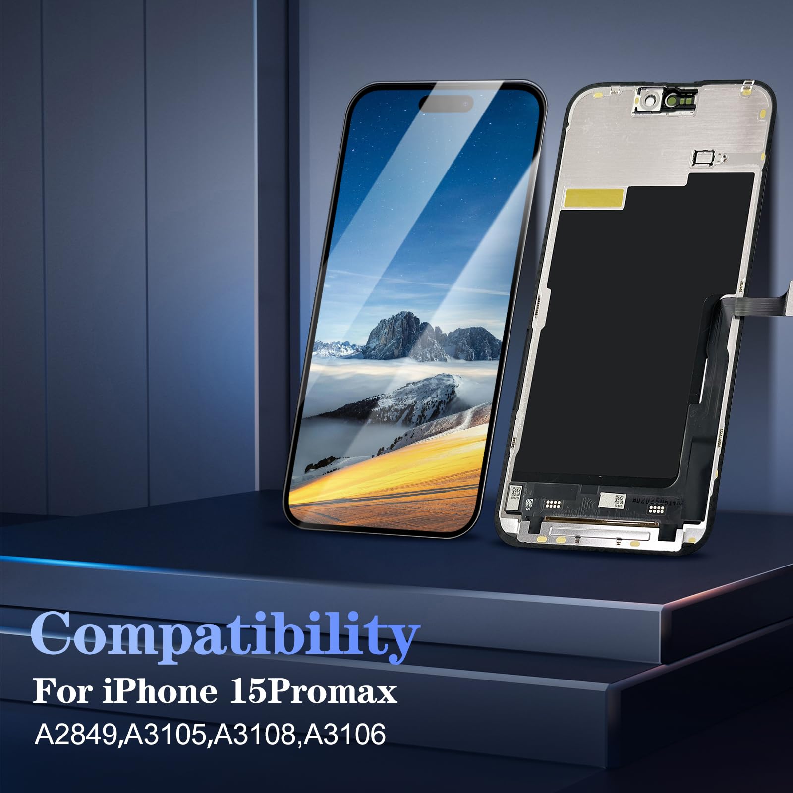 Ekran do iPhone'a 15 Pro Max – 6,7" FHD + ekran dotykowy Digitizer + ramka – kompatybilny z modelami A2651/A2893/A2896/A2895/A2894 (programowalny prawdziwy ton)