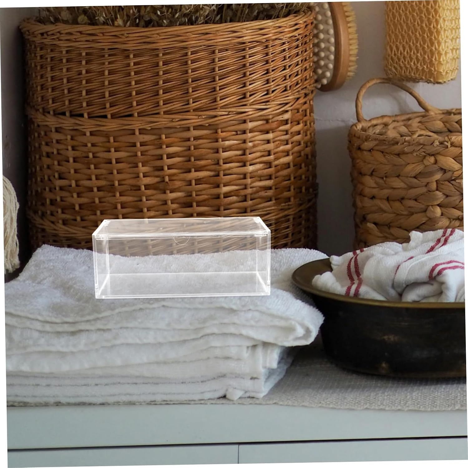 Levemolo Dryer Sheet Holder Tissue Box Organizer Laundry Storage Box Dryer Holder Pad Organizer for Bathroom