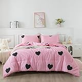 Caressma Love Pattern Girls Pink Comforter Set Full Size, Blush Pink Cute Love Heart Sexy Comforter...