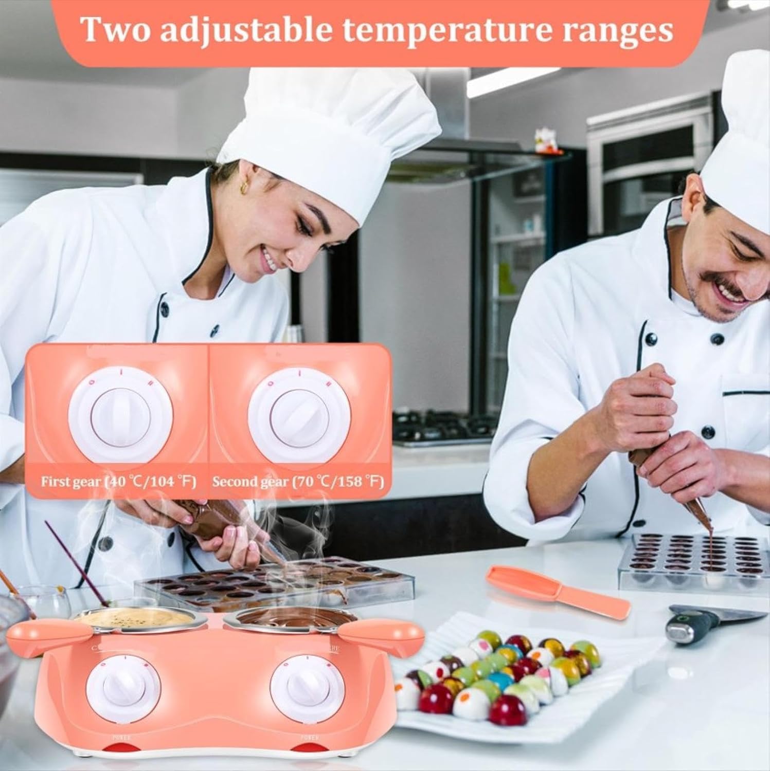 Generico Macchina per Cioccolato Caldo, Pentola per Sciogliere Cioccolato 250/500G con Controllo di Temperatura 45℃/70℃, Doppia Pentola per Fare Cioccolato
