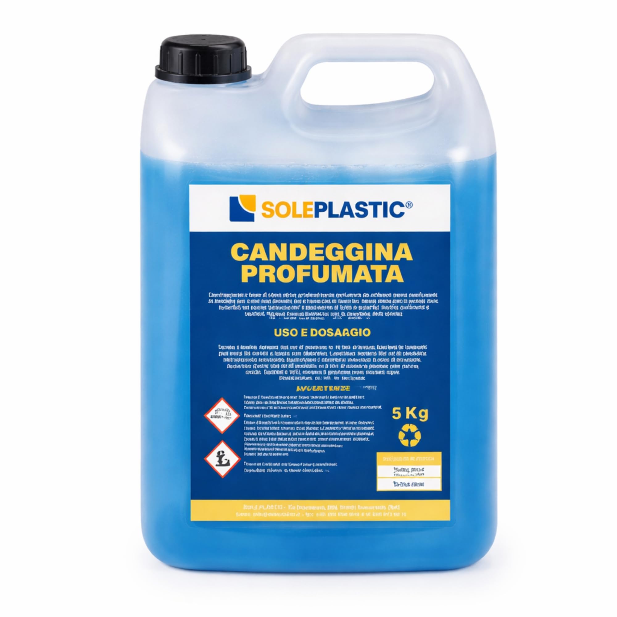 Candeggina Classica Profumata 5 Litri - Igienizzante e Smacchiante per Bucato e Superfici, Elimina Germi e Batteri, Ideale per Tessuti Bianchi, Bagno e Pulizia Casa, Uso Domestico e Professionale