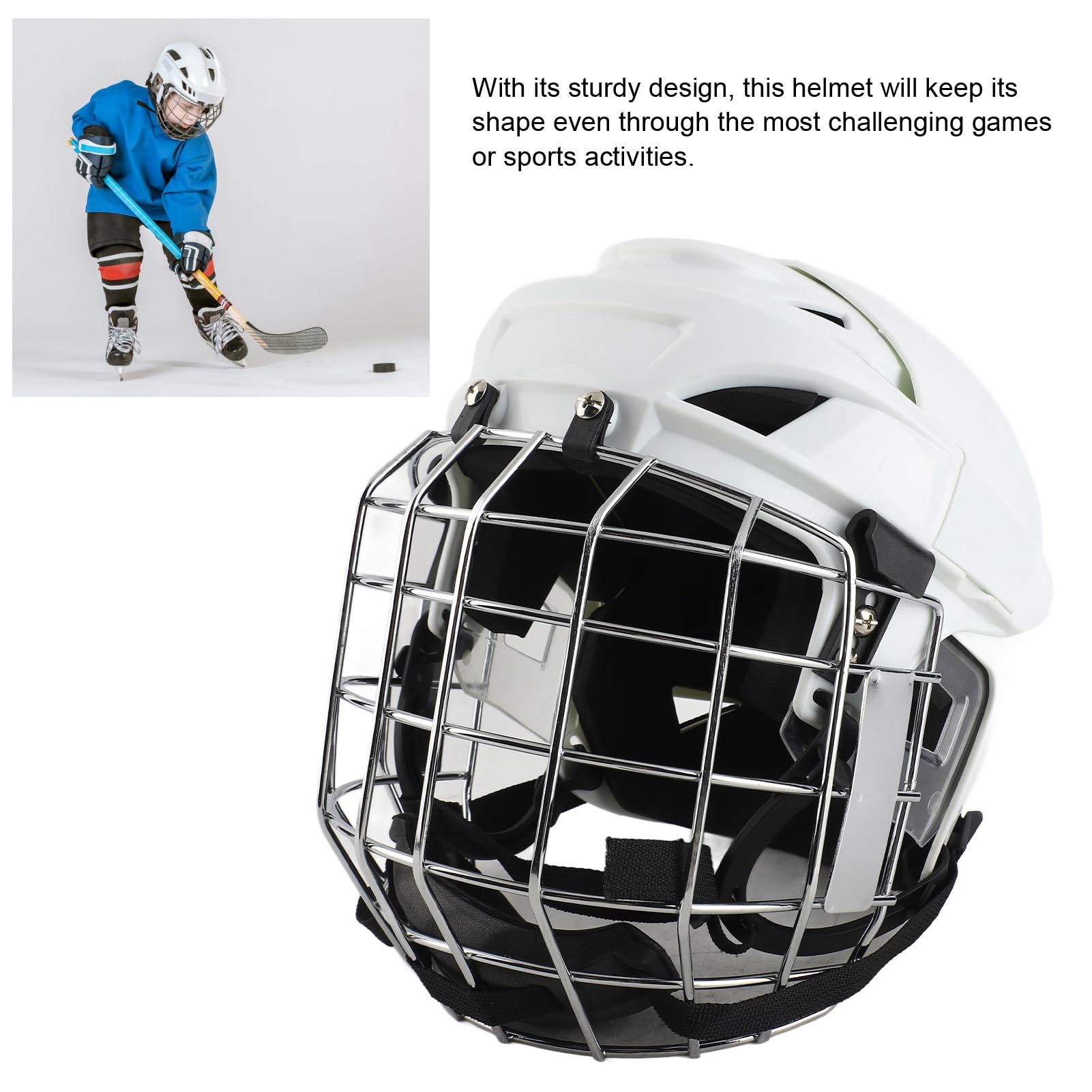 POENVFPO Casco de Hockey, Equipo de Protección de Hockey sobre Hielo Juvenil con Jaula Carcasa de ABS Acolchado de EVA para sobre Patines Deportes Protección de la Cabeza en Interiores y Exteriores