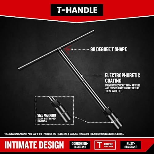 Miniatura 5 de Juego de llaves con mango en T, juego de llaves en T de acero Cr-V, tamaño métrico de 0.236 a 0.555 pulgadas, enchufe de herramienta de llave con