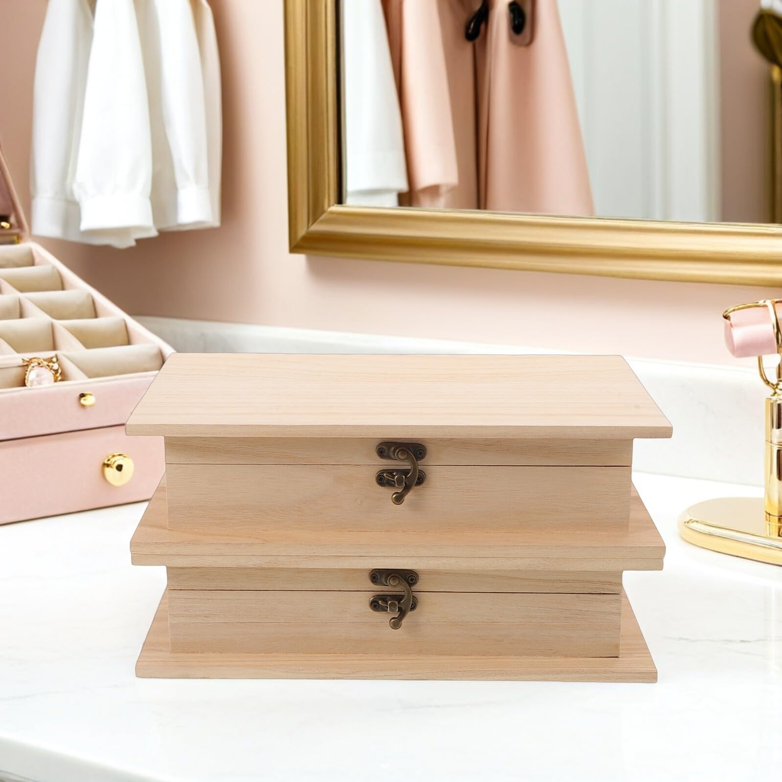 2 Szt. Drewniane Pudełko Na Biżuterię w Kształcie Książki Drewniana Skrzynia Ze Skarbami Beige