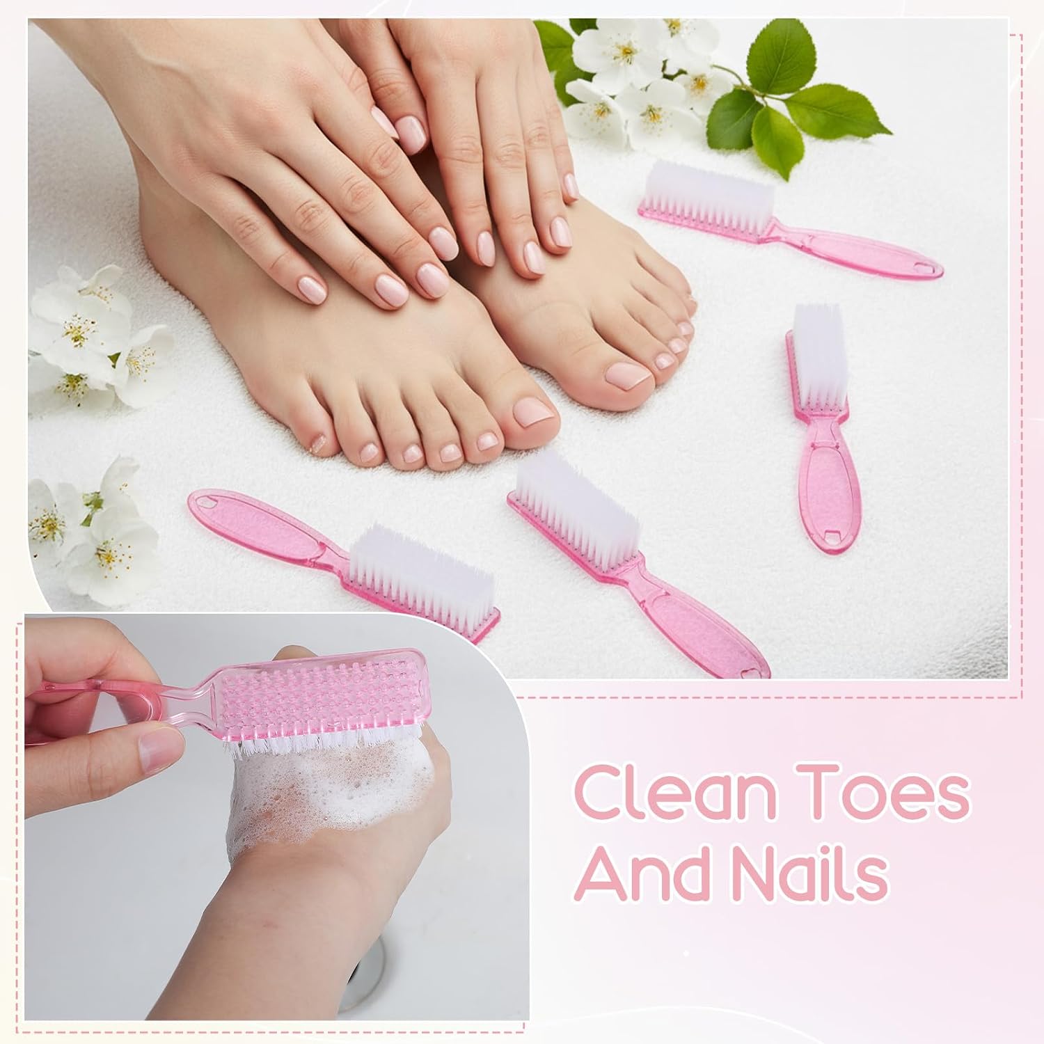 60 Pcs Nail Scrubber Brushes Bulk Handle Grip Manicure Brushes for Cleaning Fingernails Pedicure Cleaning Brush for Toes and Fingernail