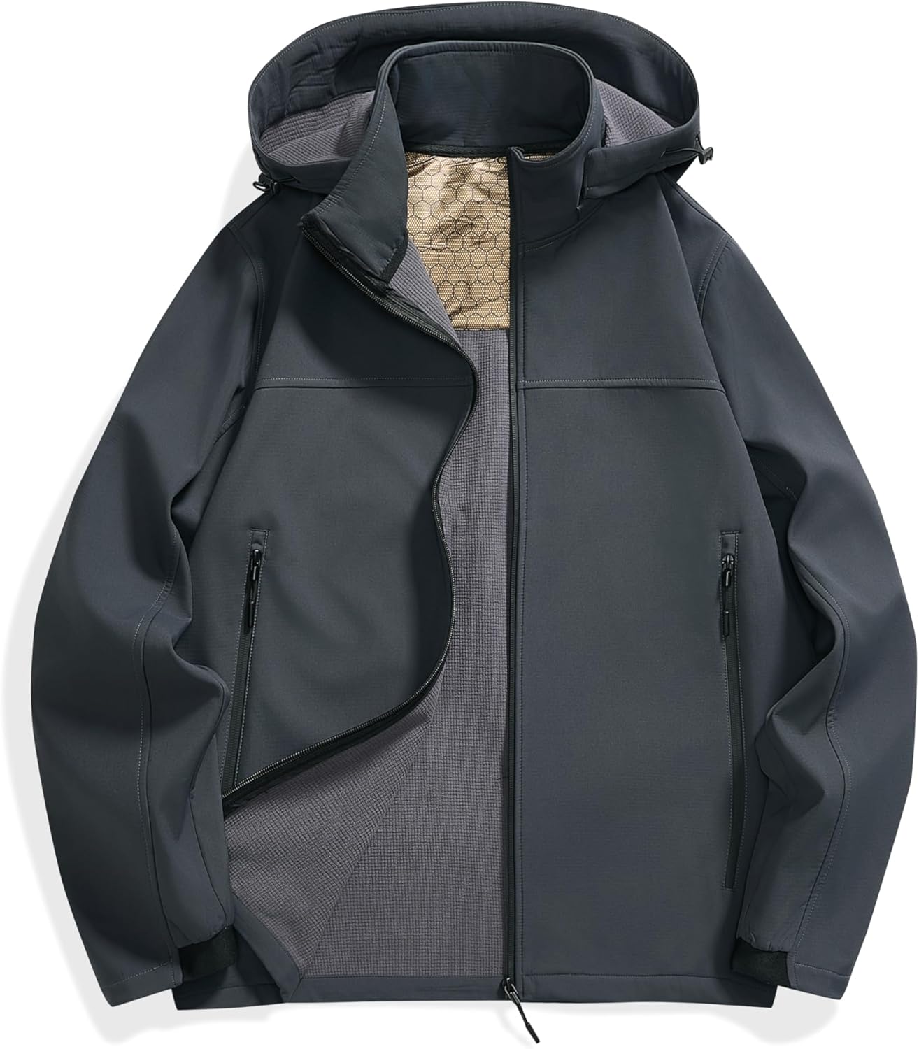 Men's Tactical Softshell Waterproof Hiking Jacket, Lightweight Fleece Lined Hooded Winter Outdoor Jacket