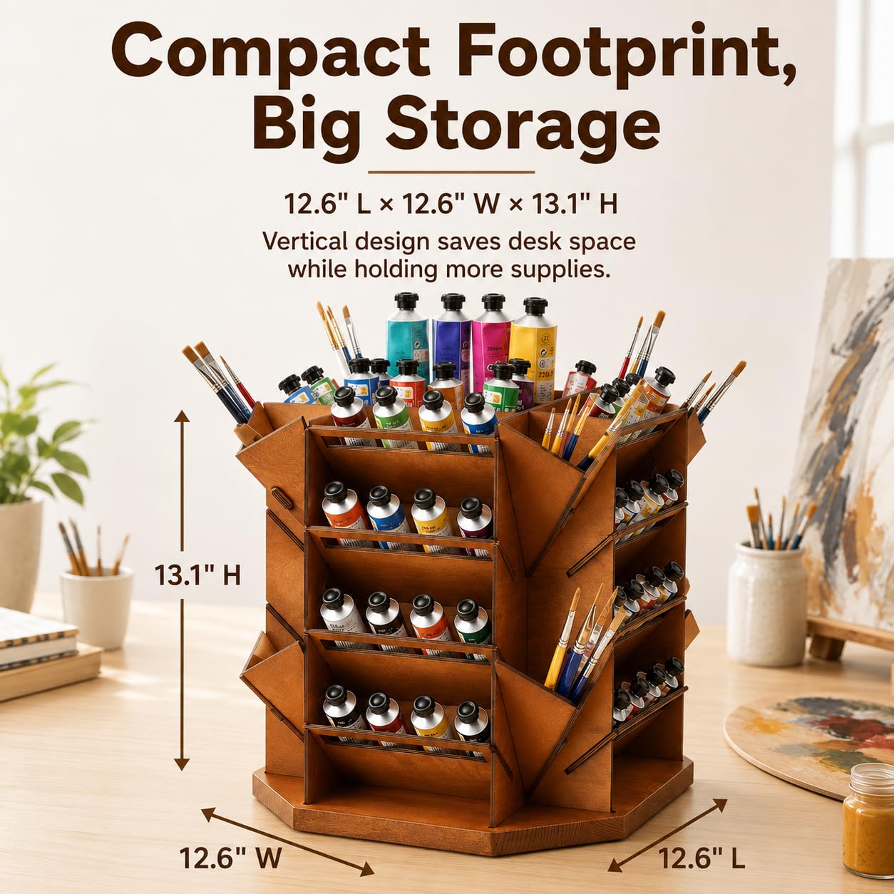 Organizador de almacenamiento de pintura giratorio de 4 niveles con capacidad para más de 80 tubos de botellas de pintura, soporte para suministros de arte para pinturas al óleo acrílicas