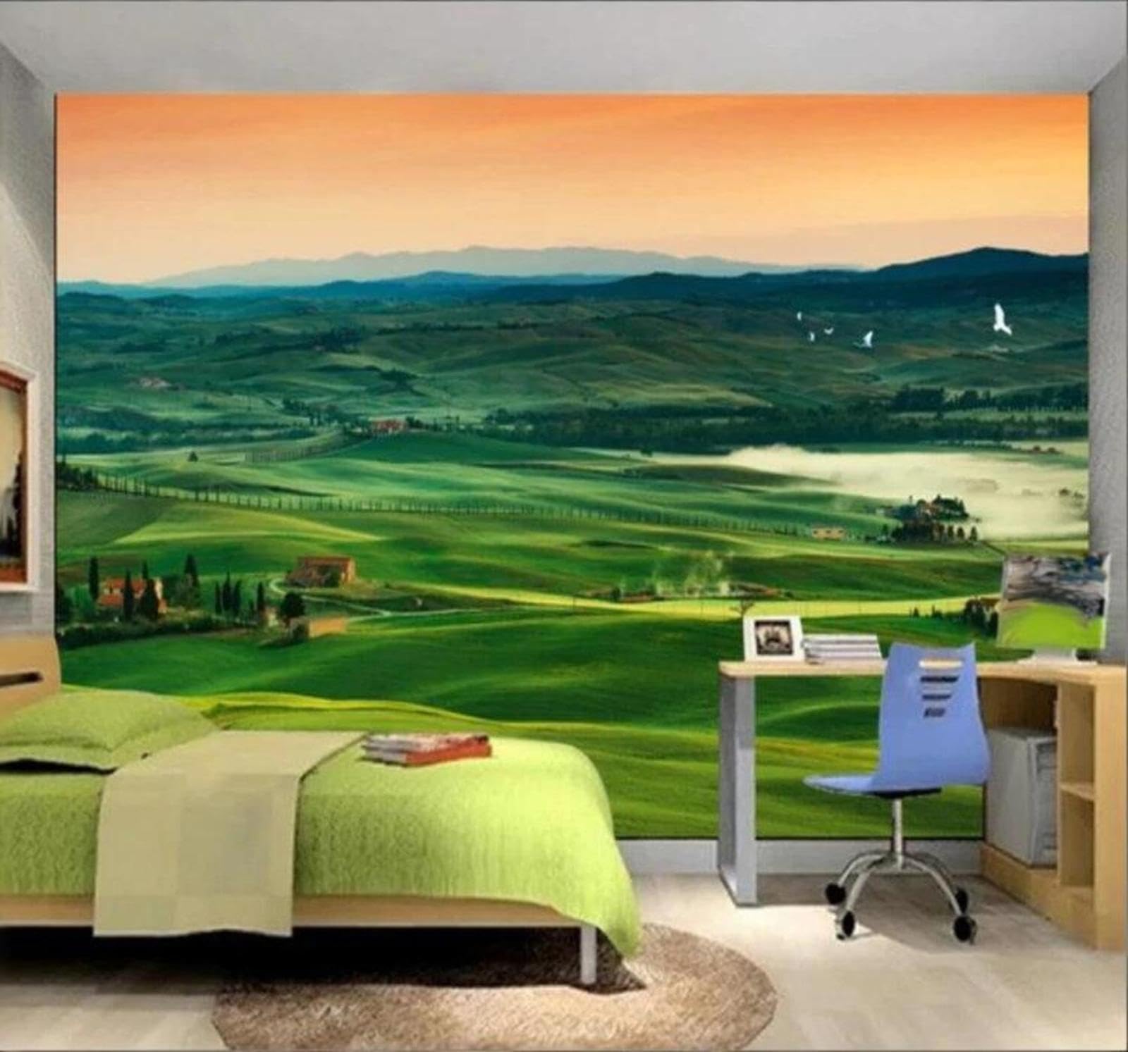 Wallpaper-3D-Xlm 430Cm×300Cm(B×H) Beautiful Sky Green Mountains Scenery 3D Wallpaper Easy Install Feature Office Living Room Sofa Bedroom Tv Background Wall Decoration-430Cm×300Cm