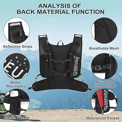 Miniatura 4 de Chaleco para correr, chaleco de hidratación reflectante ligero de 7L, mochila de hidratación ajustable para correr con soporte para teléfono, para