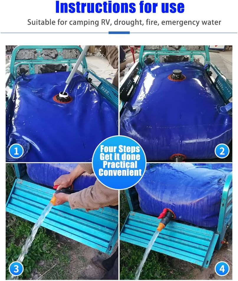 Miniatura 4 de Contenedores de almacenamiento de vejiga de agua de 400L100 galones con válvula, tanque de agua portátil plegable, bolsa de agua suave de gran