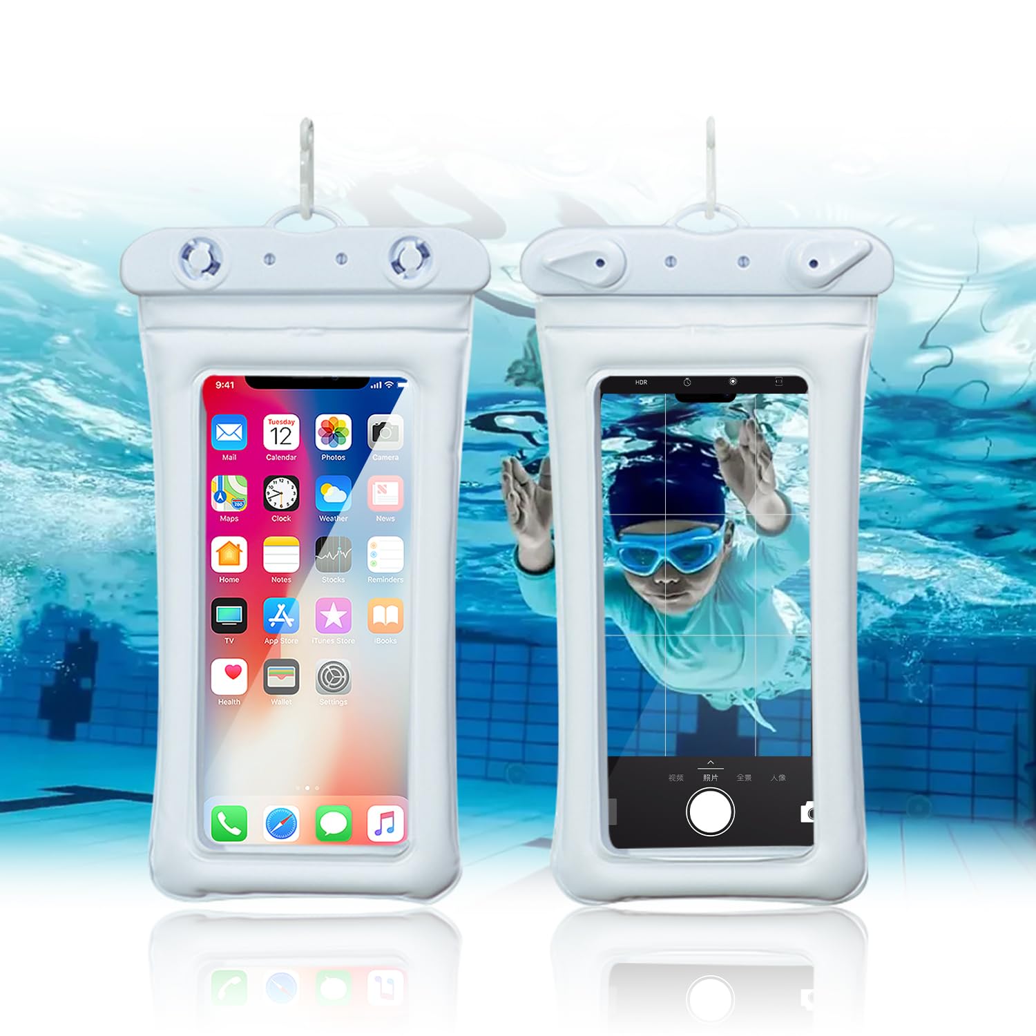 [2 Pack] Waterproof Phone Pouch, Cellphone Dry Bag for iPhone 16 15 14 13 12 Pro Max and Galaxy S24 S23 S22 IPX8 Outdoor Sports Case (White)