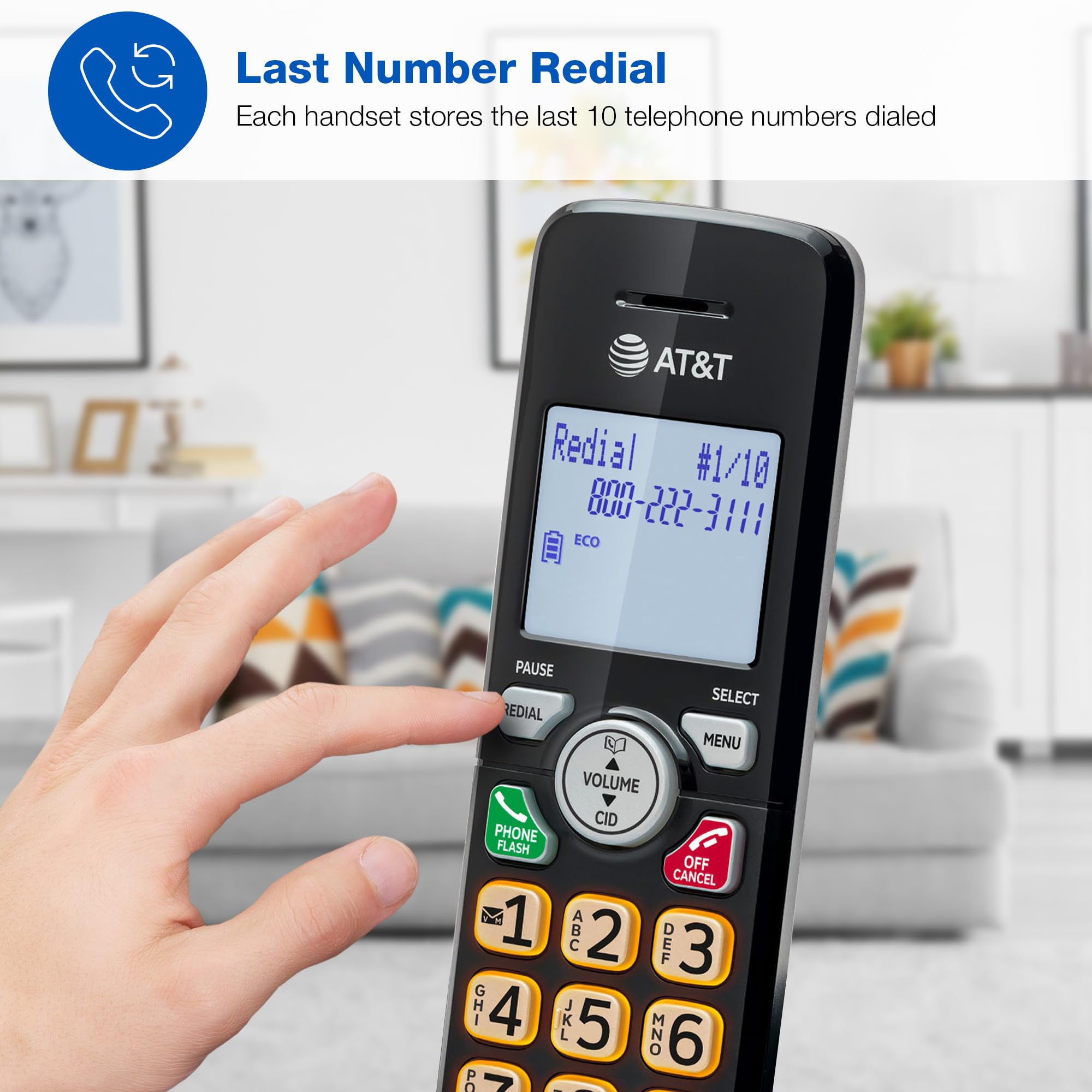AT&T - Teléfono Fijo de 1 Auricular con identificador de Llamadas/Llamada en Espera, teléfono inalámbrico DECT 6.0 Full-Duplex Handset Altavoz, Teclado retroiluminado y visualización, Modo silencioso